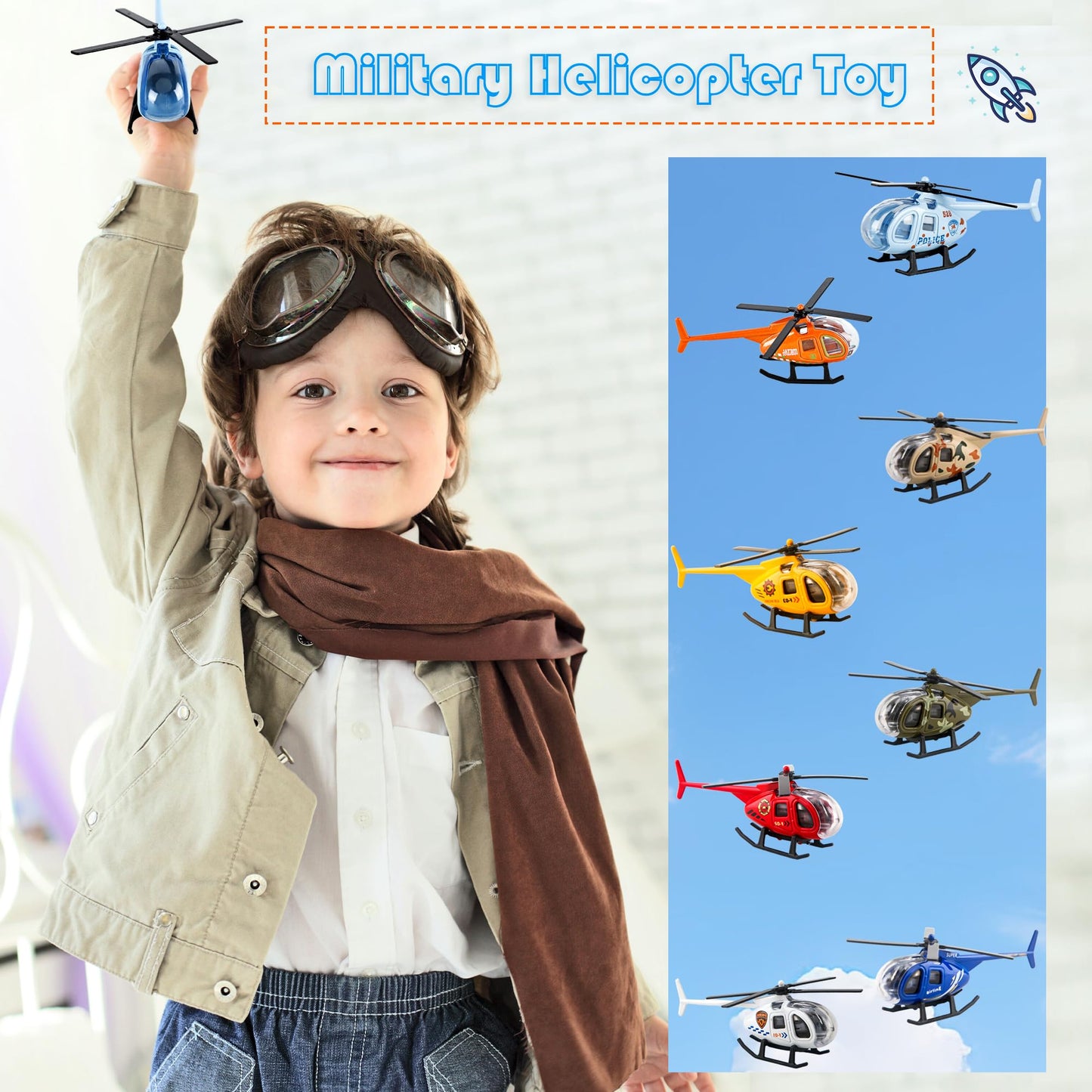 24 Pack Diecast Helicopters Small Police Fire Engineering Military Helicopter Model Toy with Spinning Propellers for Kids Birthday Children's Day Gifts Classroom Rewards