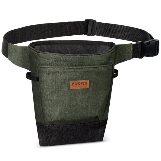 Garden Tool Belt for Women & Men, Forest Green Denim Gardening Apron with Structured Opening, 2 Large Pockets + 2 Inner Pockets, Wide Belt Utility Tool Pouch for Gardening, Florist & Craft