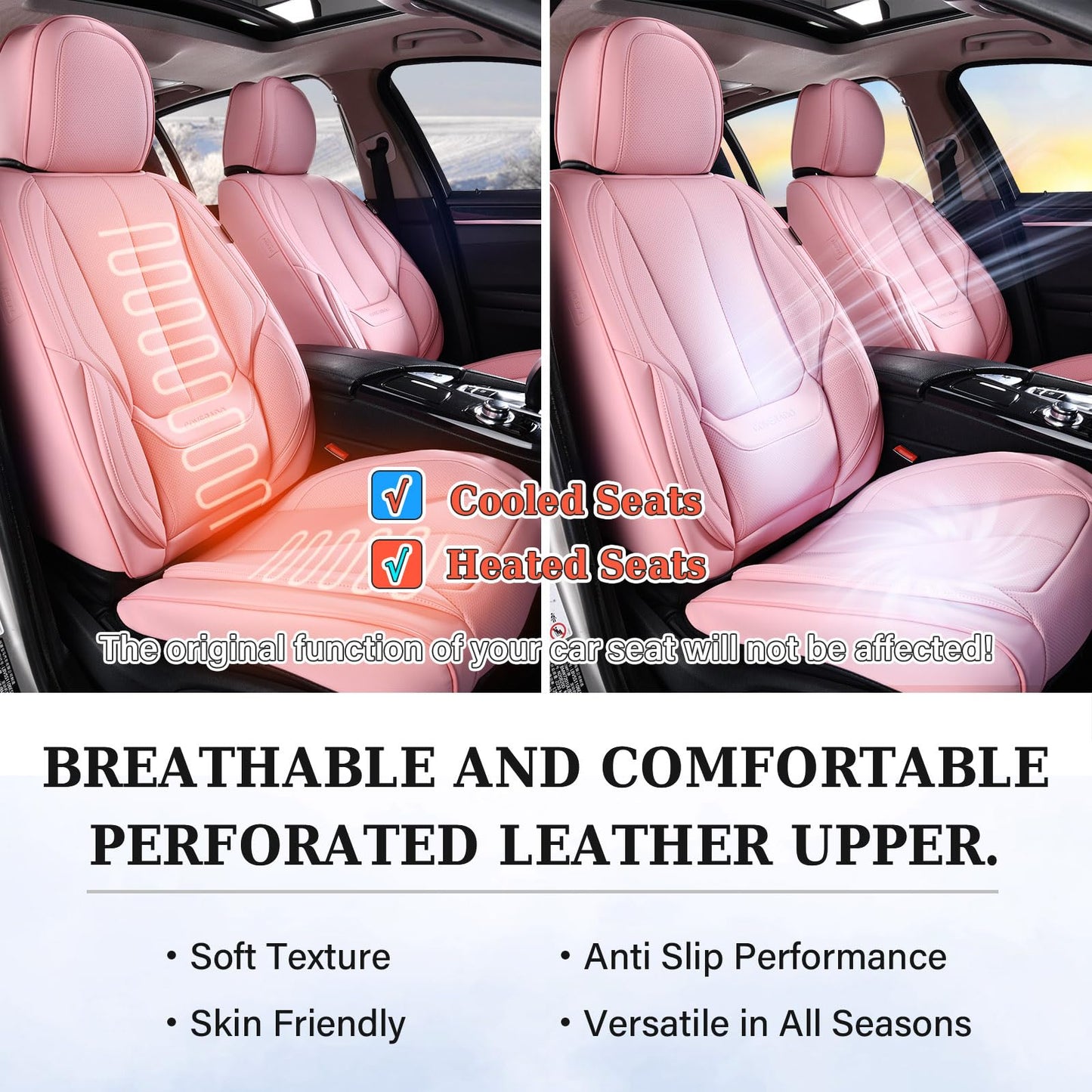 Coverado Seat Covers, Car Seat Covers Front Seats, Car Seat Cover, Car Seat Protector Waterproof, Car Seat Cushion Nappa Leather, Pink Seat Covers Carseat Cover Universal Fit for Most Cars