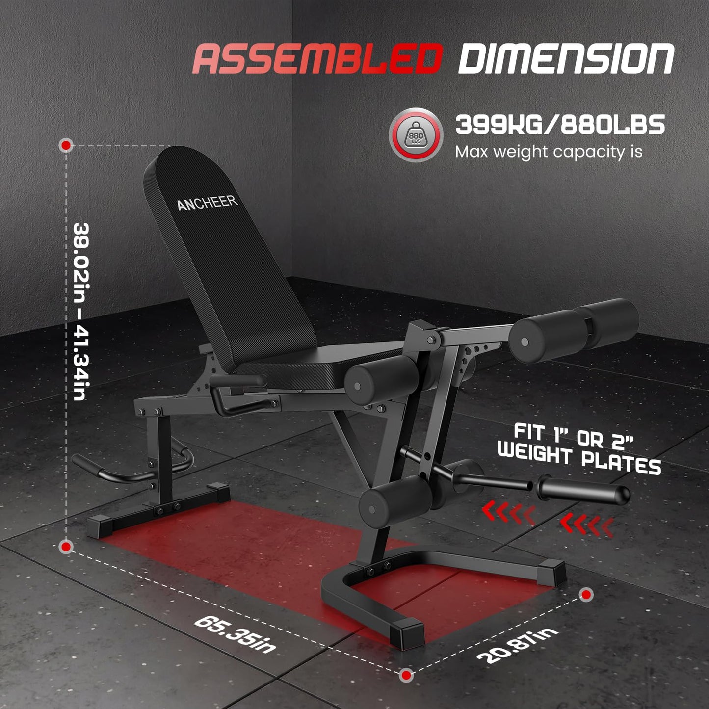 ANCHEER Leg Extension and Curl Machine, 880LBS Adjustable Leg Curl Machine, Seated Leg Extension and Lying Curl Machine for Home Gym, Leg Workout Equipment Compatible with 1" and 2" Plates