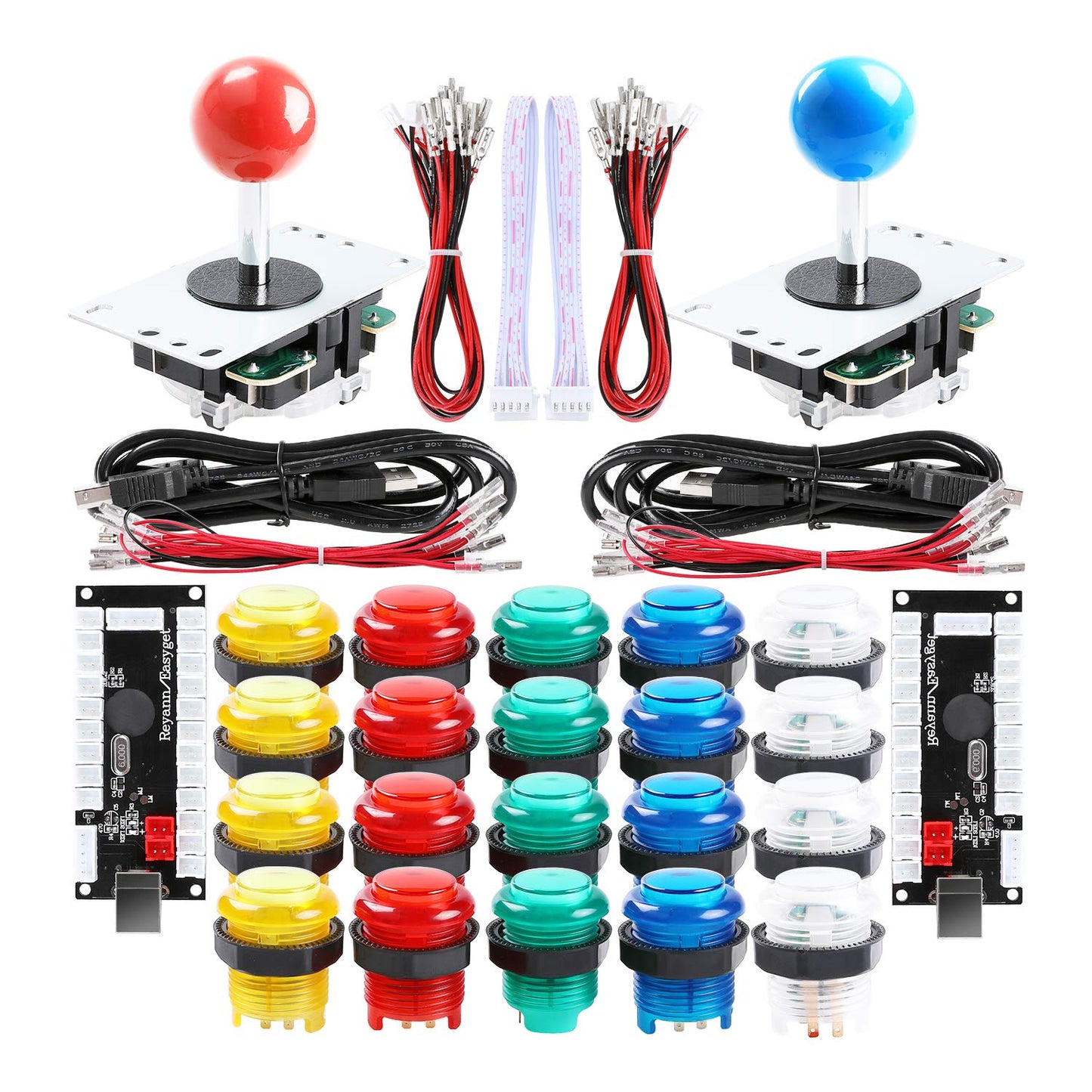 Qenker 2-Player LED Arcade Game DIY Kit for USB MAME PC & Raspberry Pi - 2 Joysticks, 20 LED Buttons, 2 Zero Delay Encoders (Mixed Color)