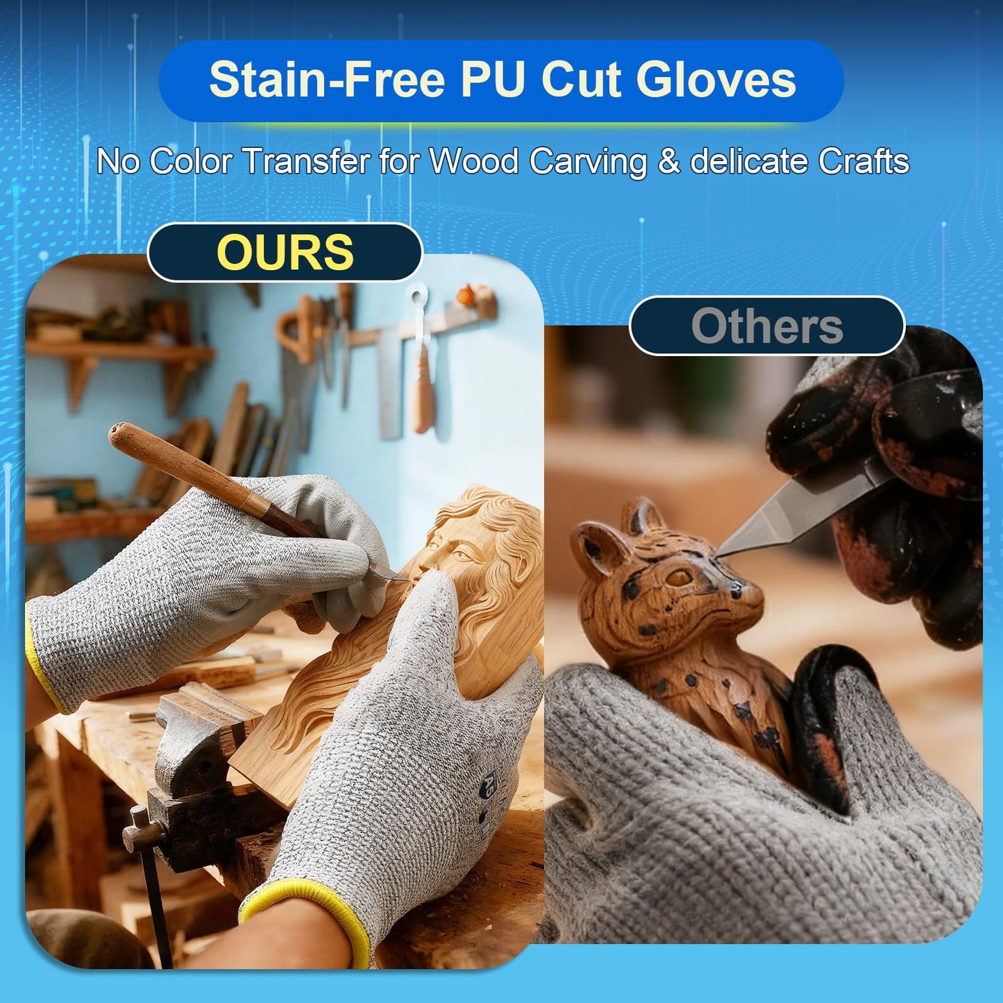 Dowellife Cut Resistant Work Gloves for Men & Women - ANSI A5 & EN388 Level 4, Breathable PU Coated, Grey Non-Marking - for Gardening, Fishing, Automotive, Construction, Wood Carving (Large, Grey)