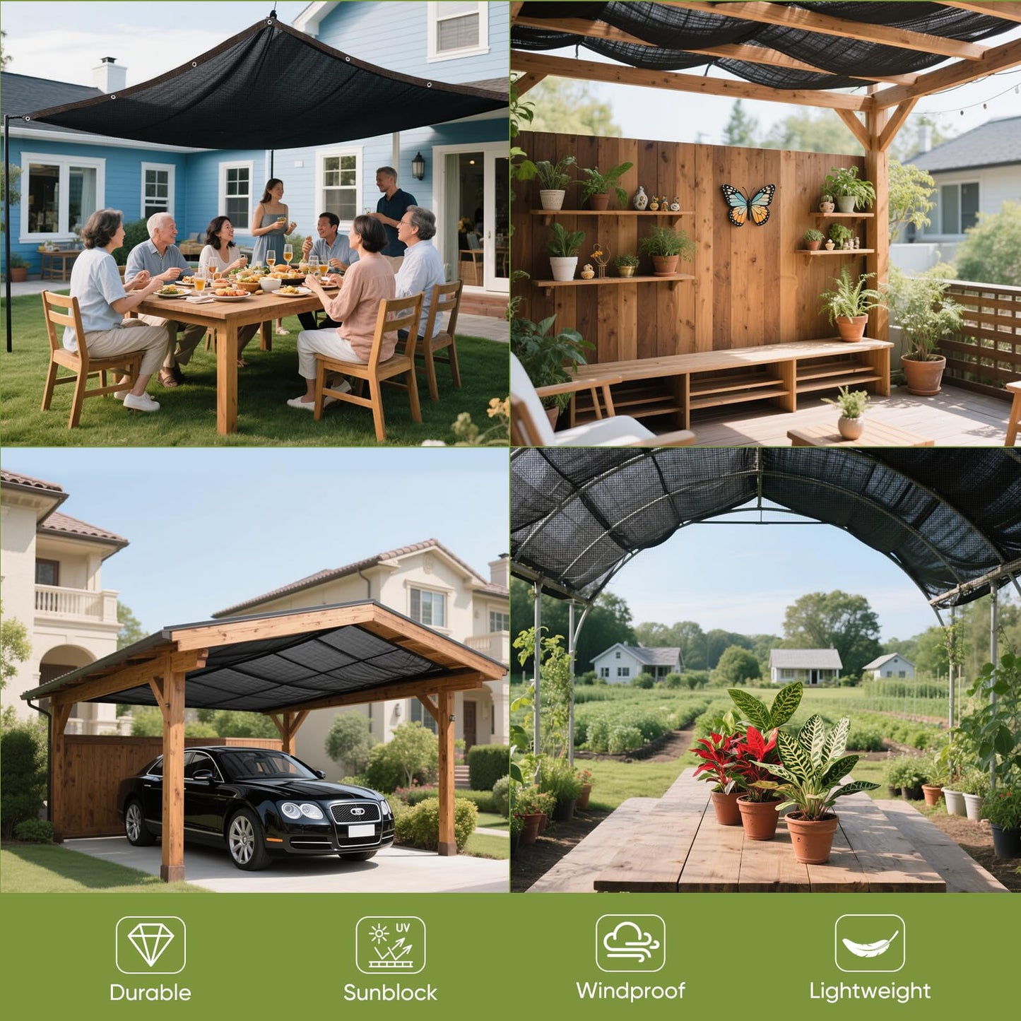 VOLA MANNER 40% Shade Cloth,10x20ft Tear Resistant Sun Shade Net with Reinforced Grommet,Durable Garden Shade Tarp Cover for Greenhouse,Plant Cover, Chicken Coop,Patio and Pergola,Black