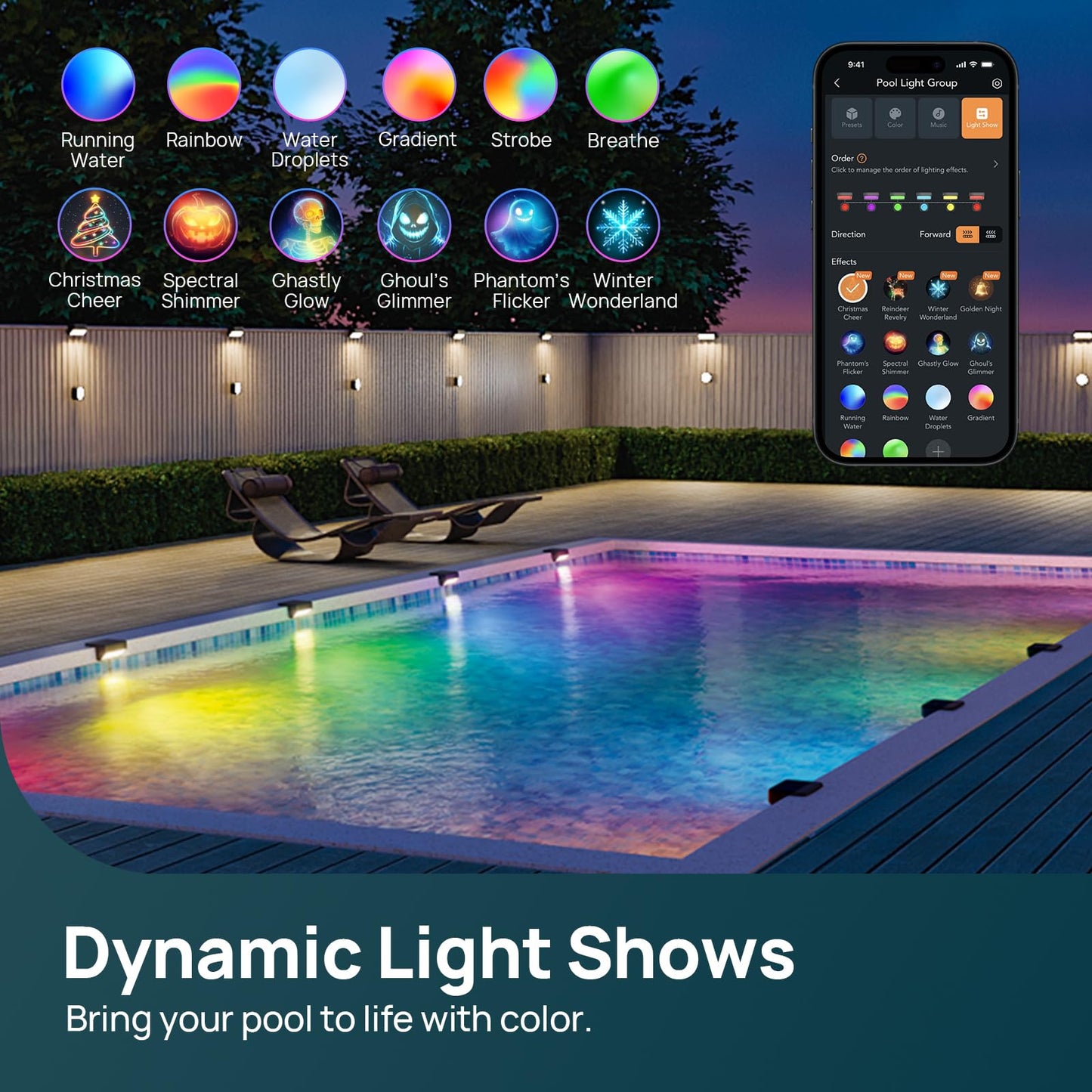 Linkind Smart Solar Pool Lights for Inground & Above Ground Pool, AI Dotis, Dual-Zone APP Control Pool Light, IP68 Waterproof Solar Power Pool Lights for Garden,Fence,Pond,2 Pack