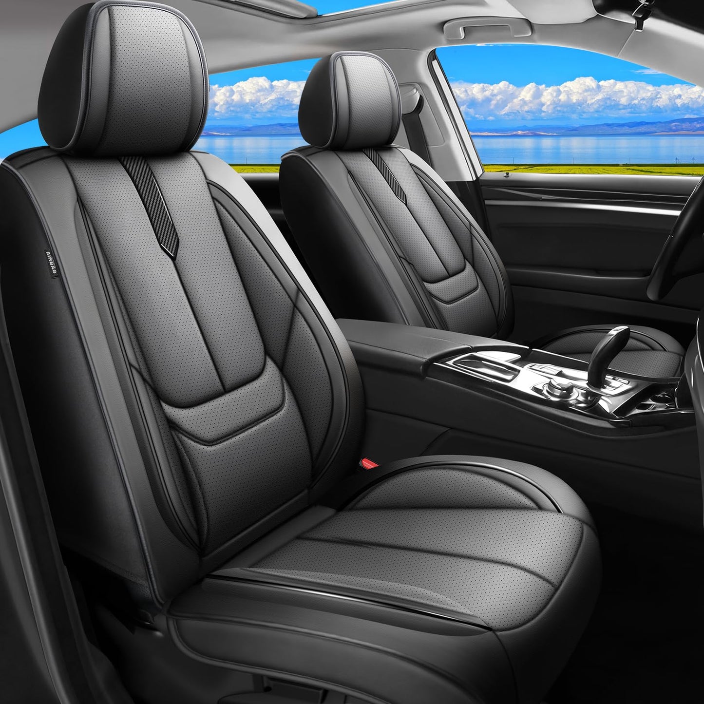 FQFZYMX Fit Escape Car Seat Covers for Ford Escape 2001-2024 2025 2026 -Upgraded Premium Waterproof & Breathable Leather,Airbag Compatible,All-Weather Seat Cushion Protector,Full Set,Black