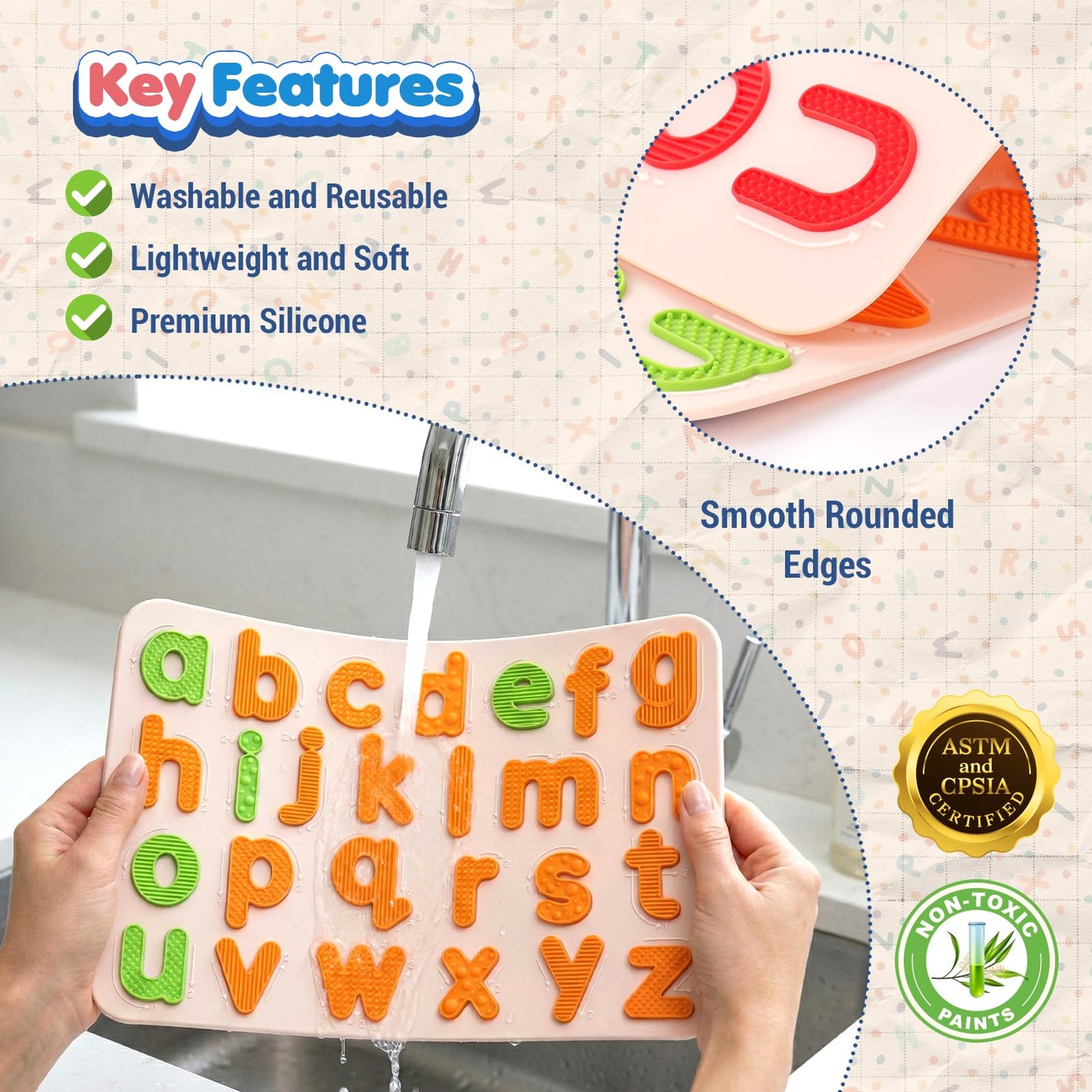 Sensory Silicone Letter Tracing Pad: Double-Sided Textured Sensory Toys for Learning Focus & Fine Motor, Quiet Travel Toy, Preschool Learning Activities, Educational Montessori Toys for Toddlers Kids