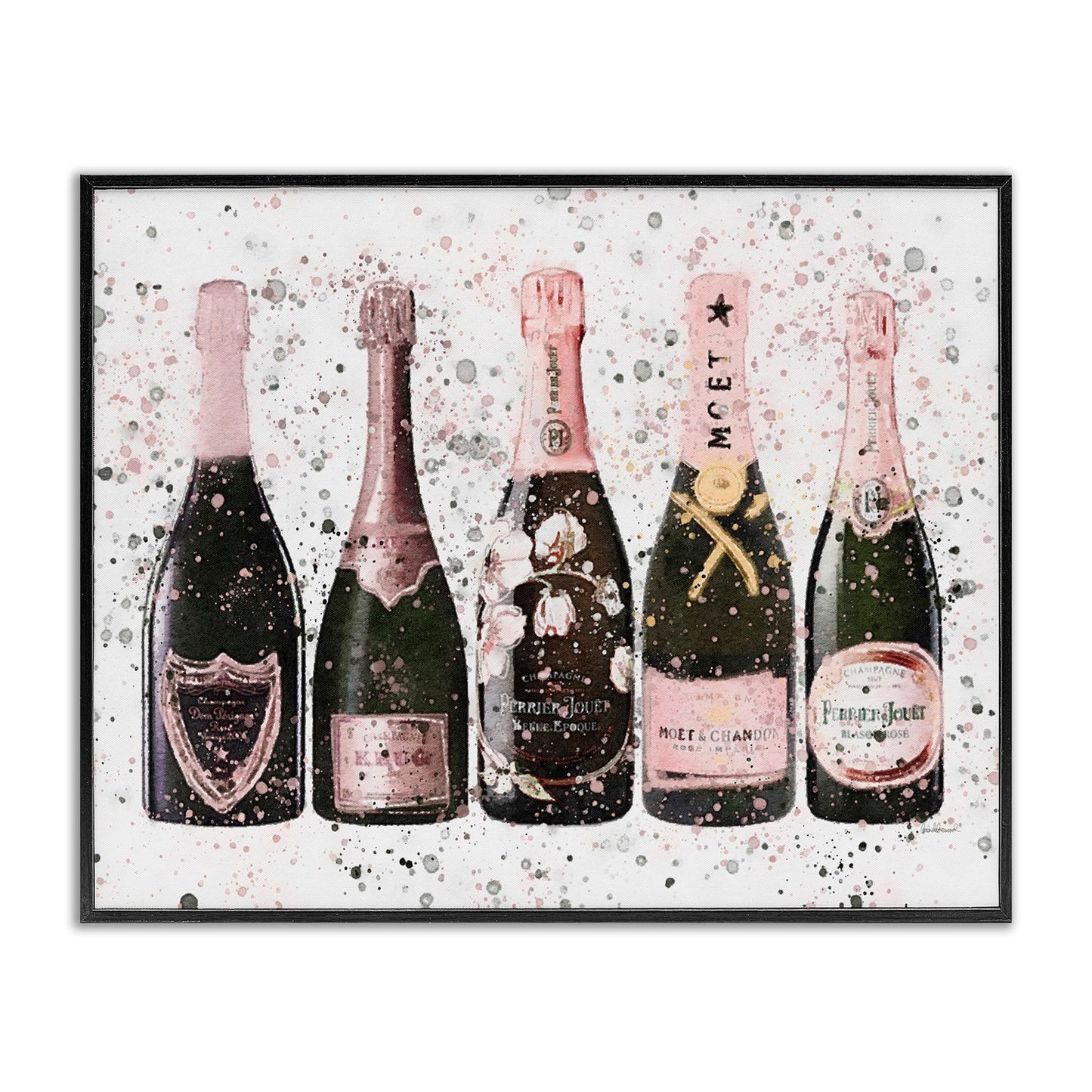 Stupell Industries Chic Pink Rose Bottles Modern Fashion Splash, Designed by Amanda Greenwood Black Framed Wall Art, 11 x 14