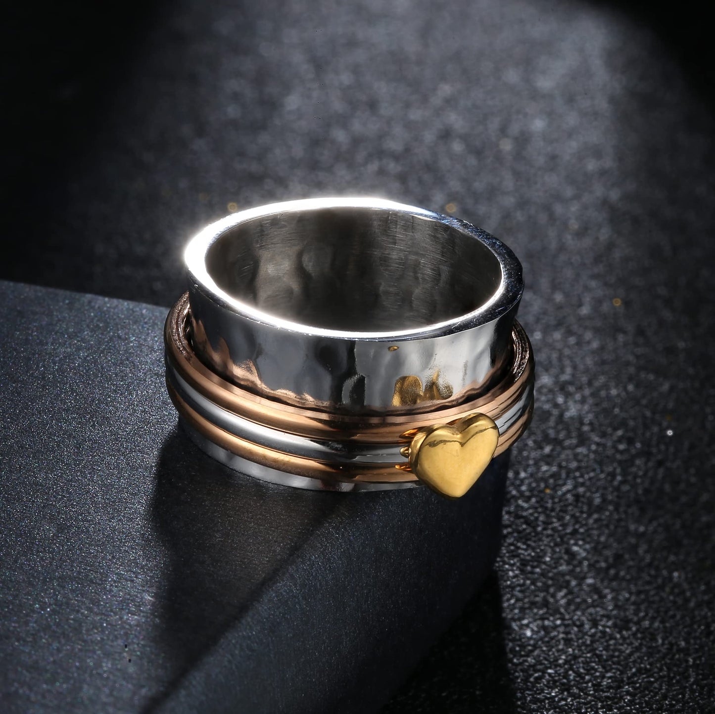 Magitaco Stainless Steel Spinner Rings Heart Fidget Band Rings Moon Star Flower Butterfly Anxiety Rings for Women Men
