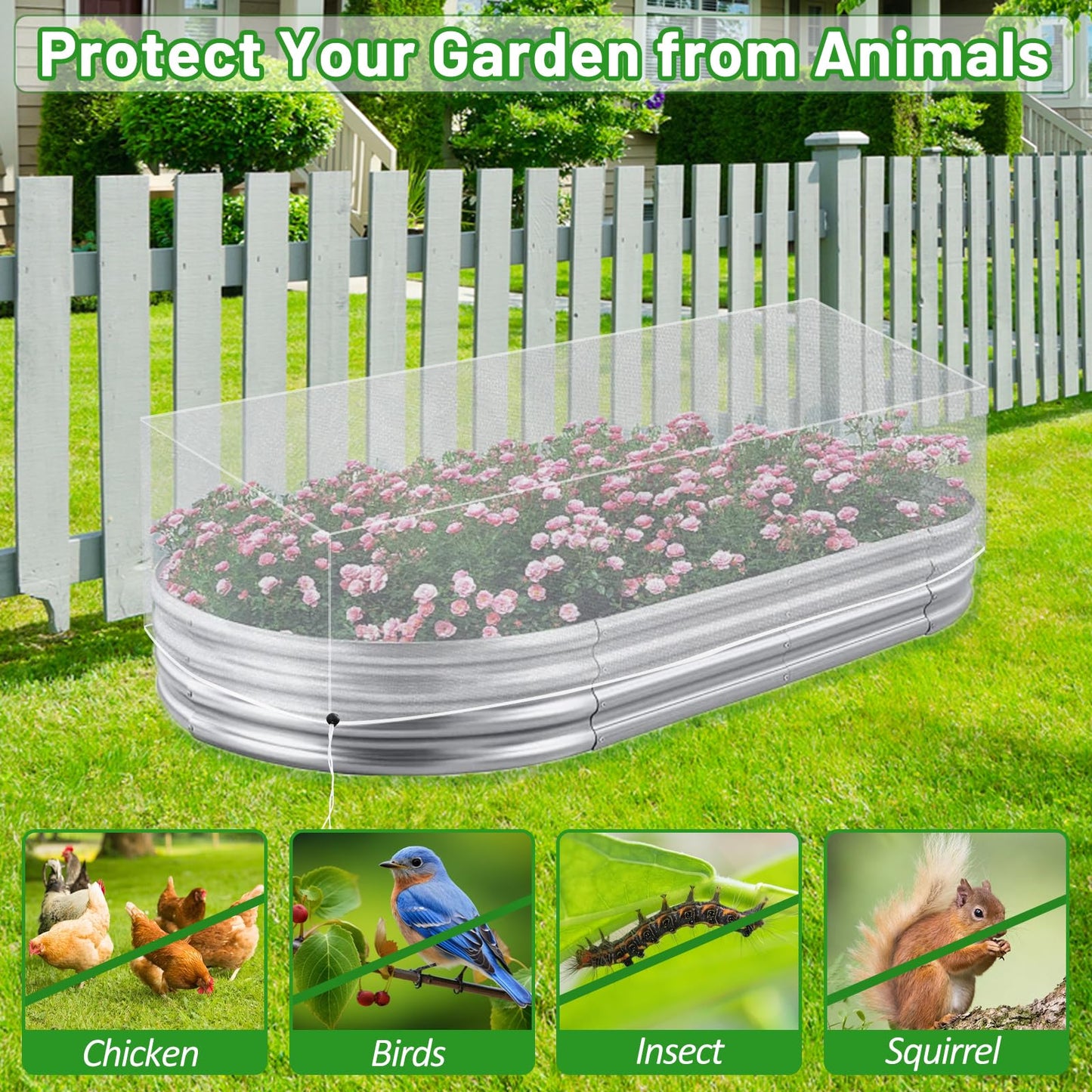 Sunwinx 2 Pack Garden Netting for Raised Beds, 4x2FT Raised Bed Cover for Garden Protection, Ultra Fine Mesh Bird Netting Pest Barrier Screen with Drawstring for Protecting Vegetables Fruits Flowers