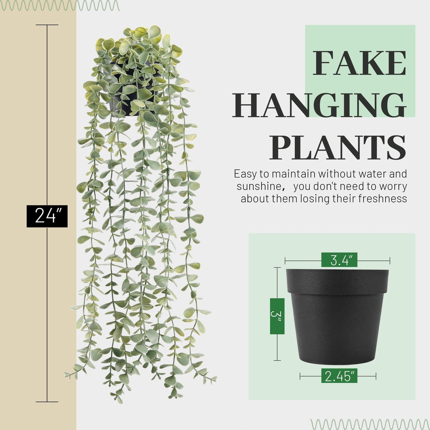 Der Rose 1Pcs Fake Plants Hanging Artificial Potted Faux Eucalyptus Plants for Modern Boho Farmhouse Bathroom Office Desk Wall Art Shelf Living Room Aesthetic Decor Indoor