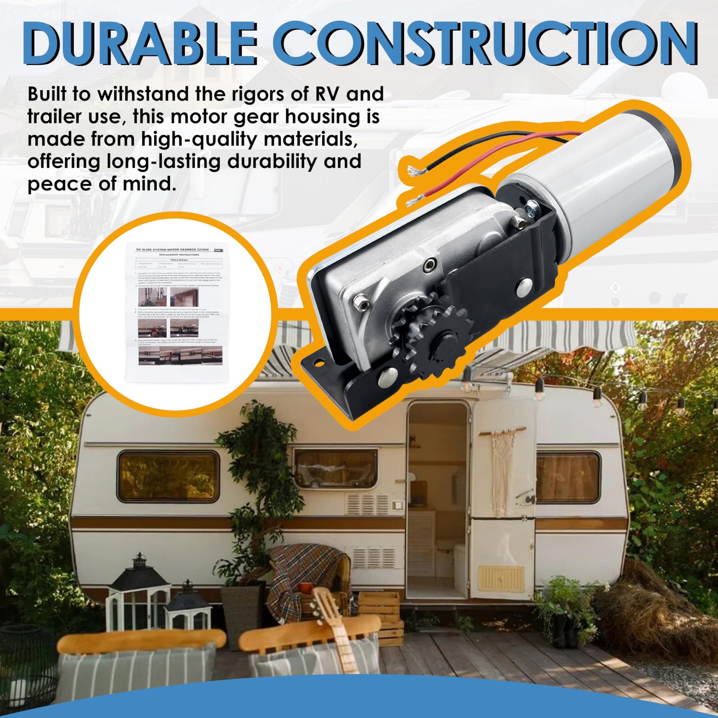 MiCCiKA 225008 rv Slide Out Motor Compatible with BAL Accu-Slide Cable Slide Out System, with R25076 R25076-1 RV Slide Out Gear Box and R25075 High Torque Motor for Travel Trailer Camper | 12V