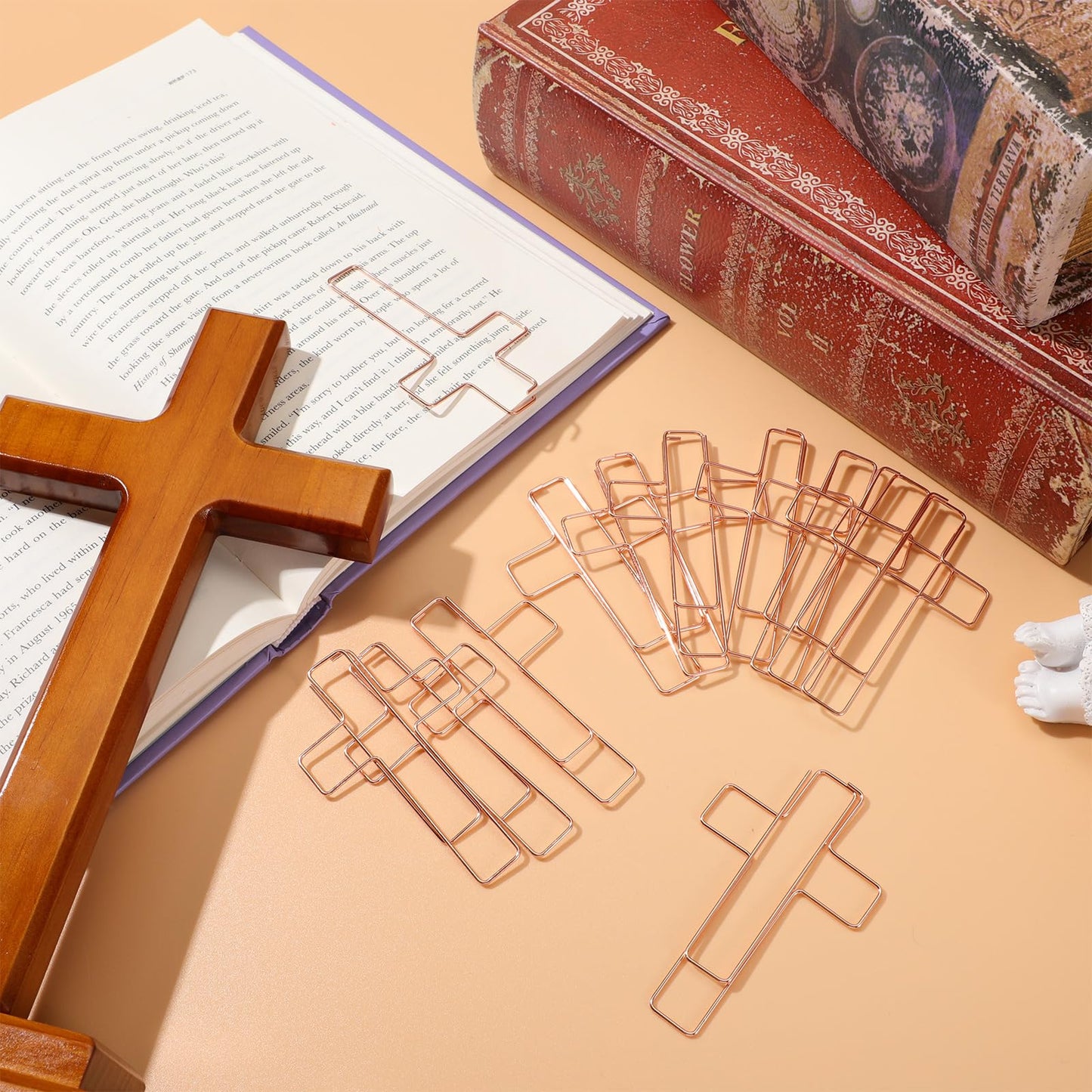 Tenceur 50 Pcs Large Cross Paper Clips Jumbo Funny Cute Paperclips Bookmarks Stationary Clips Marking Paper Clamps Journaling Bible Study Supplies Accessories for Office (Rose Gold,Electroplate)