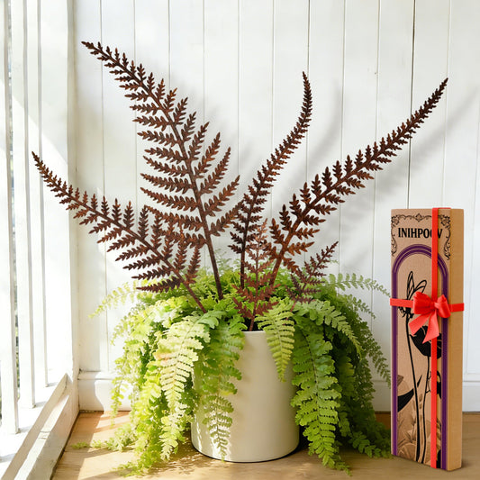 6-Pack Metal Flower Decorative Garden Stakes, Rustic Fern Plant Picks, Handmade Metal Outdoor Garden Decor for Flower Beds, Fairy Gardens, Yard Art&Potted Plants Gift-Boxed Indoor&Outdoor Decor