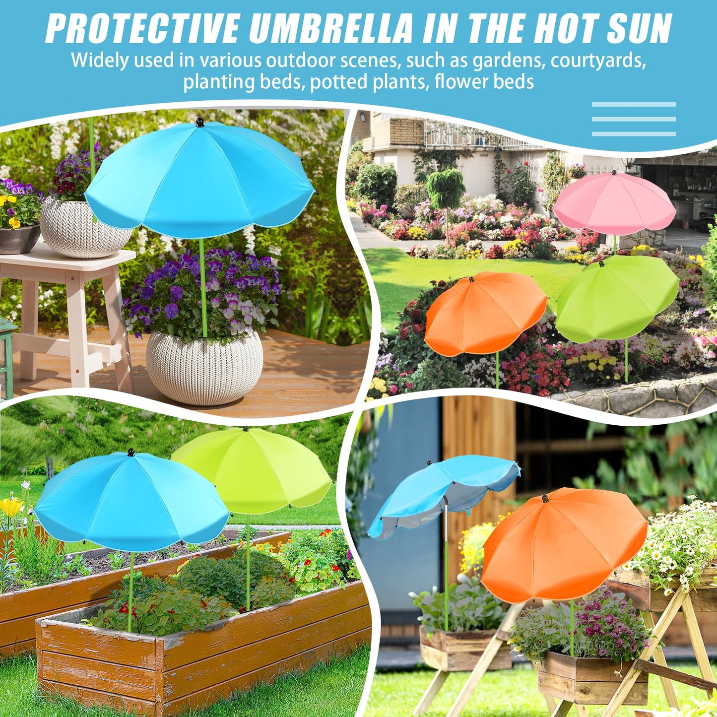 Axcoix 4 Pack Upgraded Plant Umbrellas for Outdoor Plants, 26" Larger Garden Plant Umbrella Shade with Adjustable Angle, 43.4" Higher Sun Shade for Plants, Potted Plant, Garden Beds