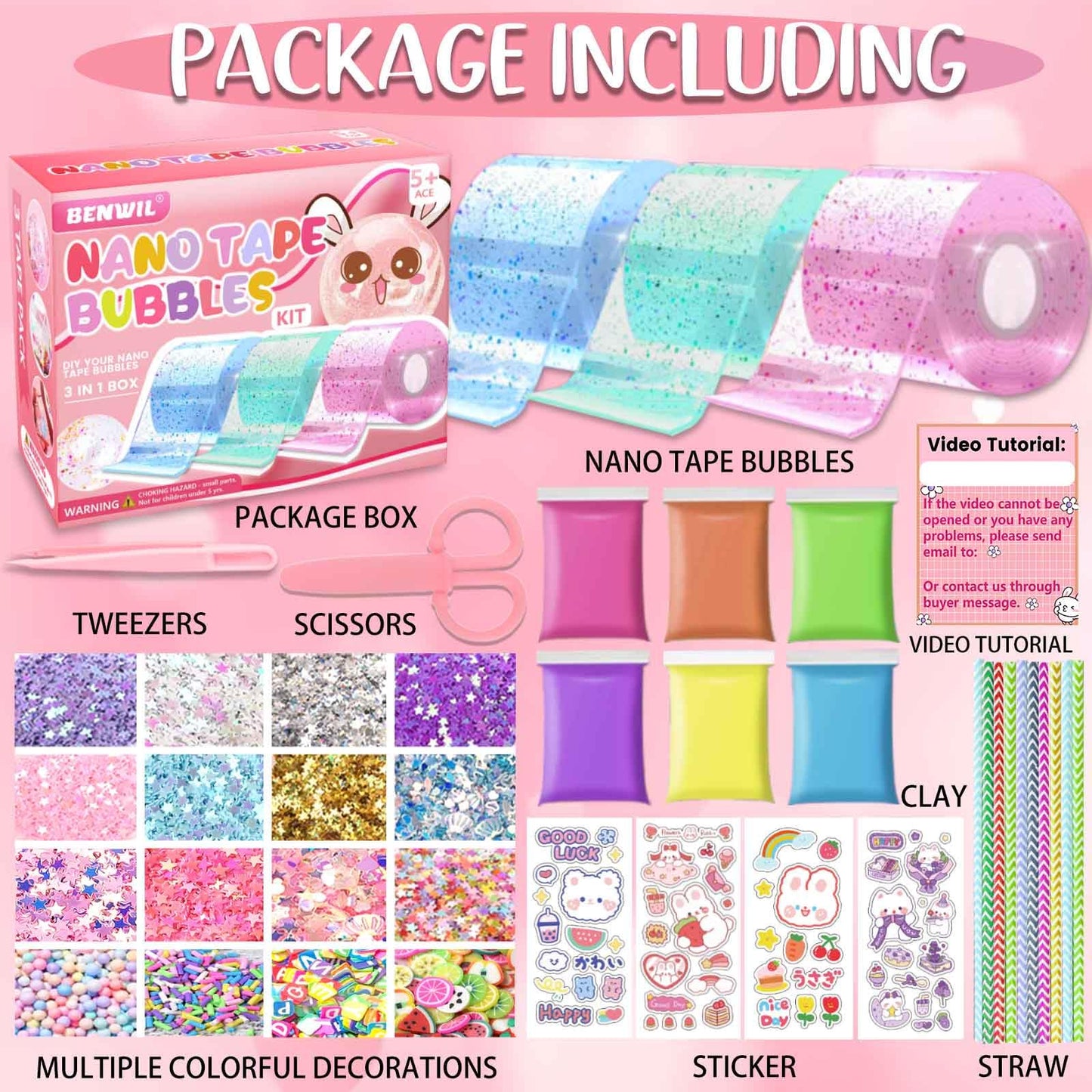 BENWIL Nano Tape Bubble Kit for Kids, Squishy Making Maker Kit, Birthday Gifts for 4 5 6 7 8 9 10 Year Old Girls Girl, Kids Toys for Girls 4-6 6-8 8-10 10-12