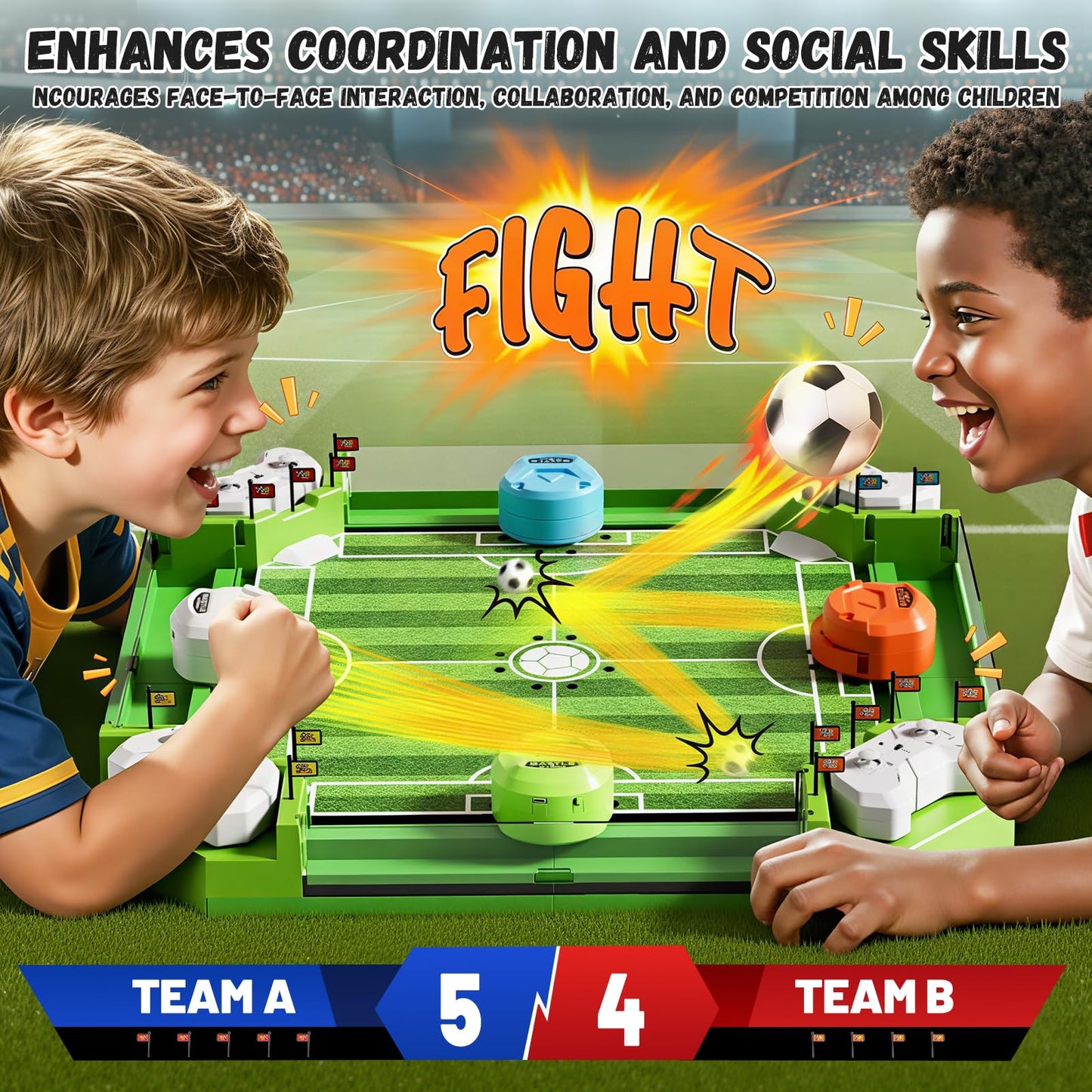 Remote Control Foosball Table Game, Mini Soccer Board Games with 3 Balls & 4 Remote Controllers, Football Tabletop Games Toy for Kids and Adults 3 4 5 6 7 8-12+Years Old - Gift for Boys Girls