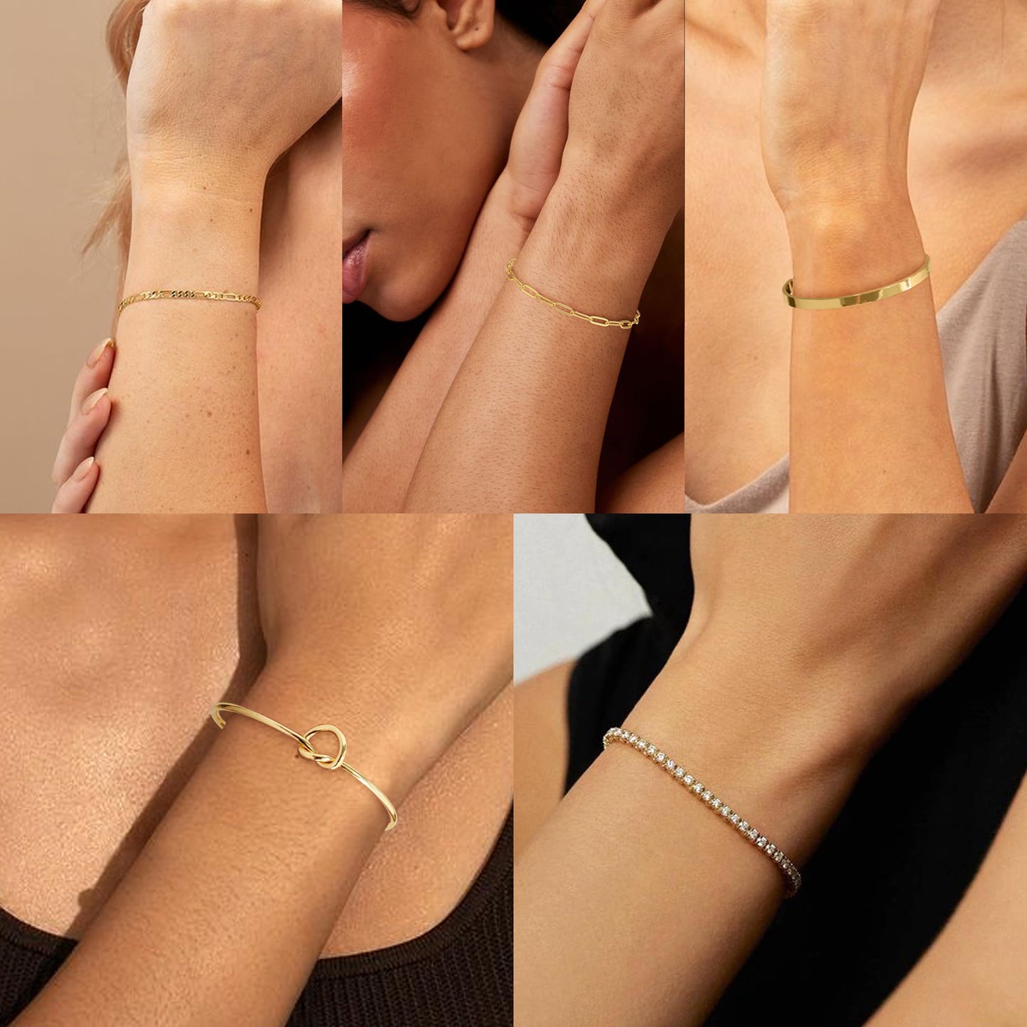 Zalcon Gold Bracelets for Women Gold Plated Bangle Bracelet Layered Tennis Paperclip Chain Bracelets for Women