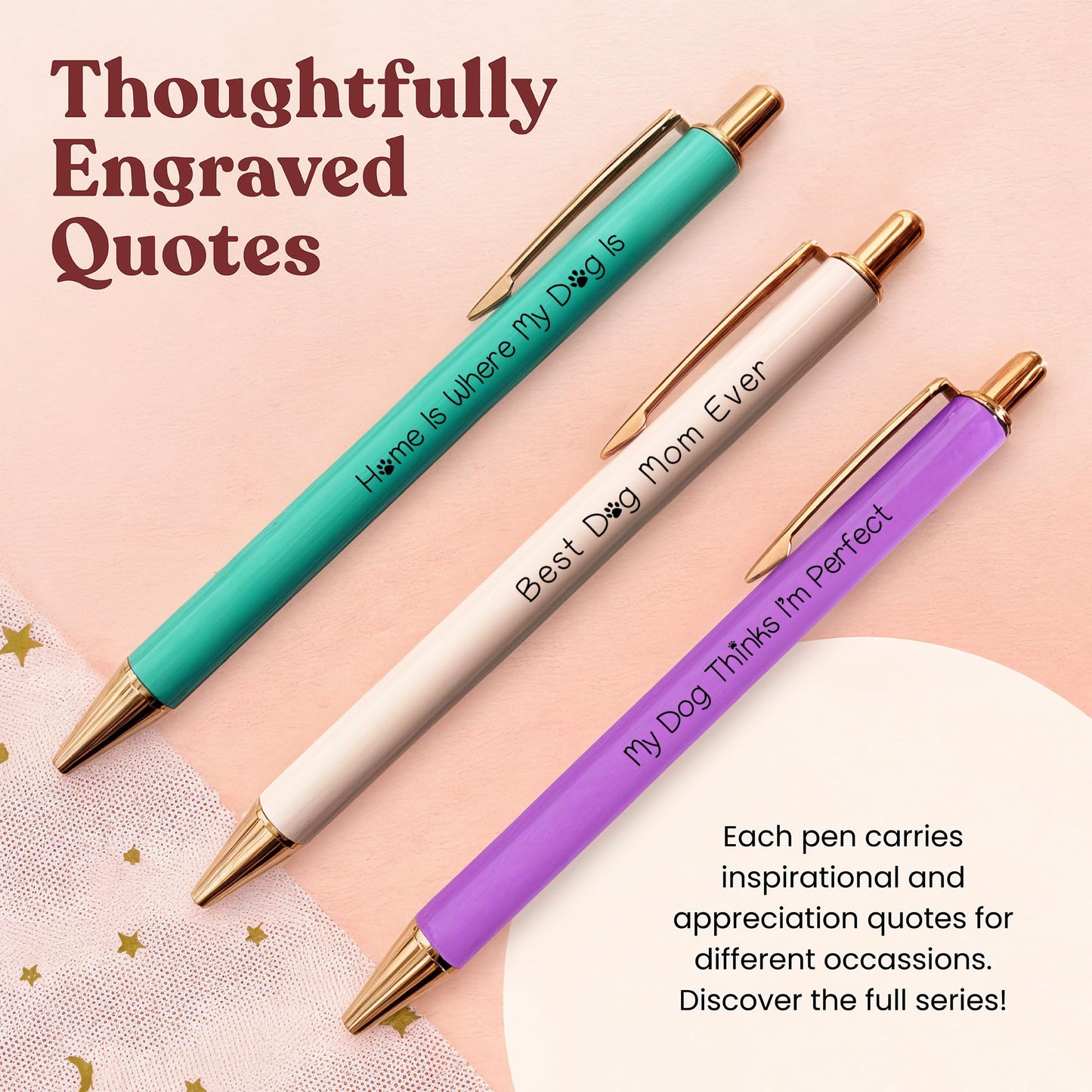 MESMOS 3-Pack Dog Mom Gifts, Mothers Day Gifts for Mom, Fancy Pens for Women, Dog Lovers Gift for Women and Owners, German-Made Ink Ballpoint Pens, Swiss-Made 1mm Medium Tip