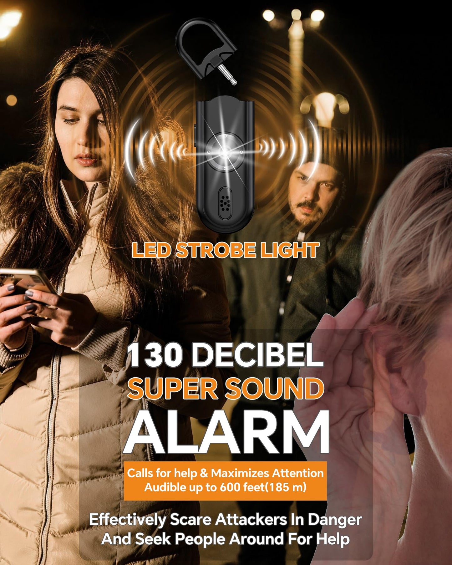 Safe Sound Personal Alarm, 2 Pack 130 dB Loud Siren Song Emergency Security Alarm Keychain with Strobe LED Light, Personal Sound Safety Siren for Women, Men, Children, Elderly