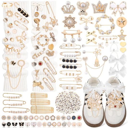 463 Pieces Junk Socks Charms Kit – Shoe Charms for Sneakers with Letter Beads, Safety Pins, Gold Brooches, Lace Shoelaces, Bead Embellishments, DIY Personalization Shoe Sock Accessories for Women