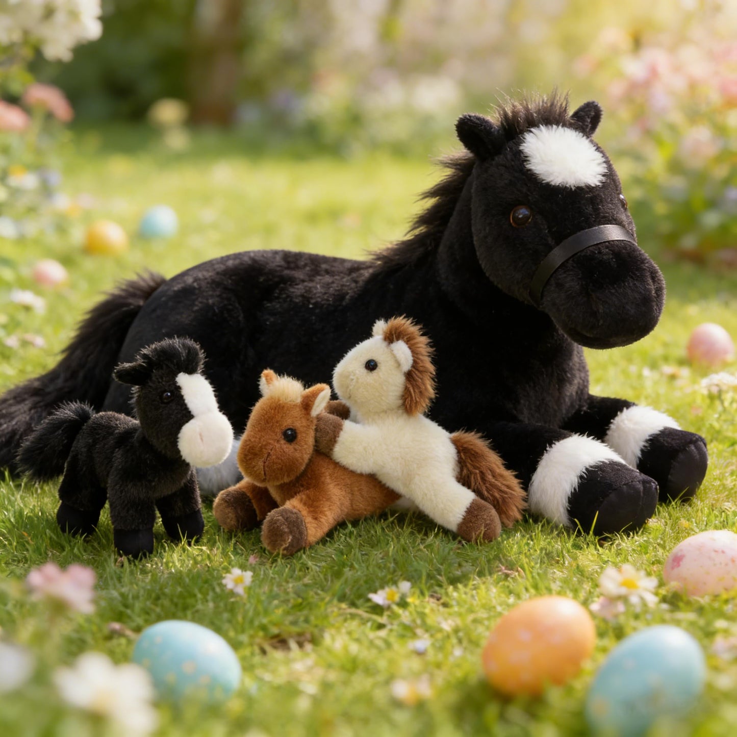 MaoGoLan 4 Pcs Horse Stuffed Animal Set, Large Stuffed Mommy Horse with Babies Pony Plush Toy for Girl Boy Kid, Pony Stuffed Animal for Easter Birthday Baby Shower Decor, 18 inches