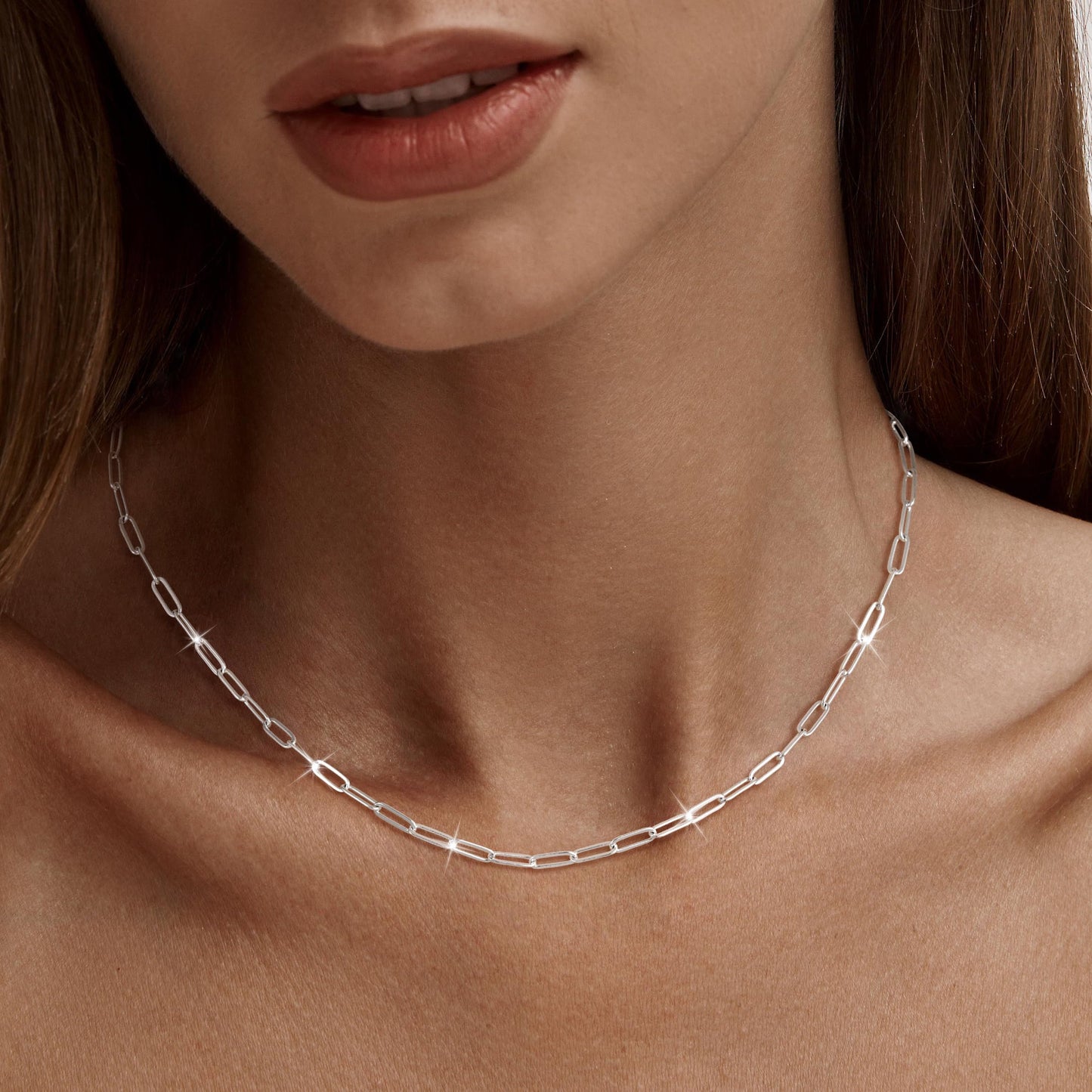 MBW 14K Gold/Silver Plated Plated Choker Necklace, Silver Dainty Paperclip Chain Necklaces for Women Trendy 18in Simple Long Thick Minimalist Aesthetic Fashion Link Necklace Jewelry Gifts for Women