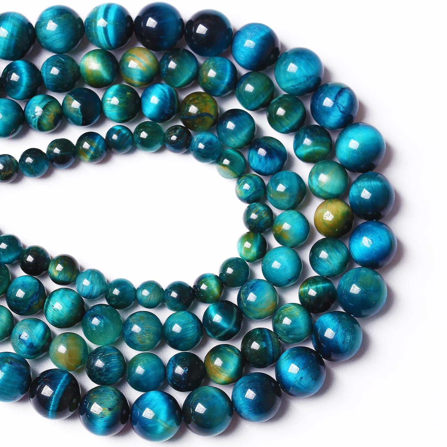 8mm 45PCS Peacock Blue Tiger Eye Stone Beads Natural Crystal Spacer Loose Beads for Jewelry Making DIY Bracelet Semi Precious 1 Strand 15 inches