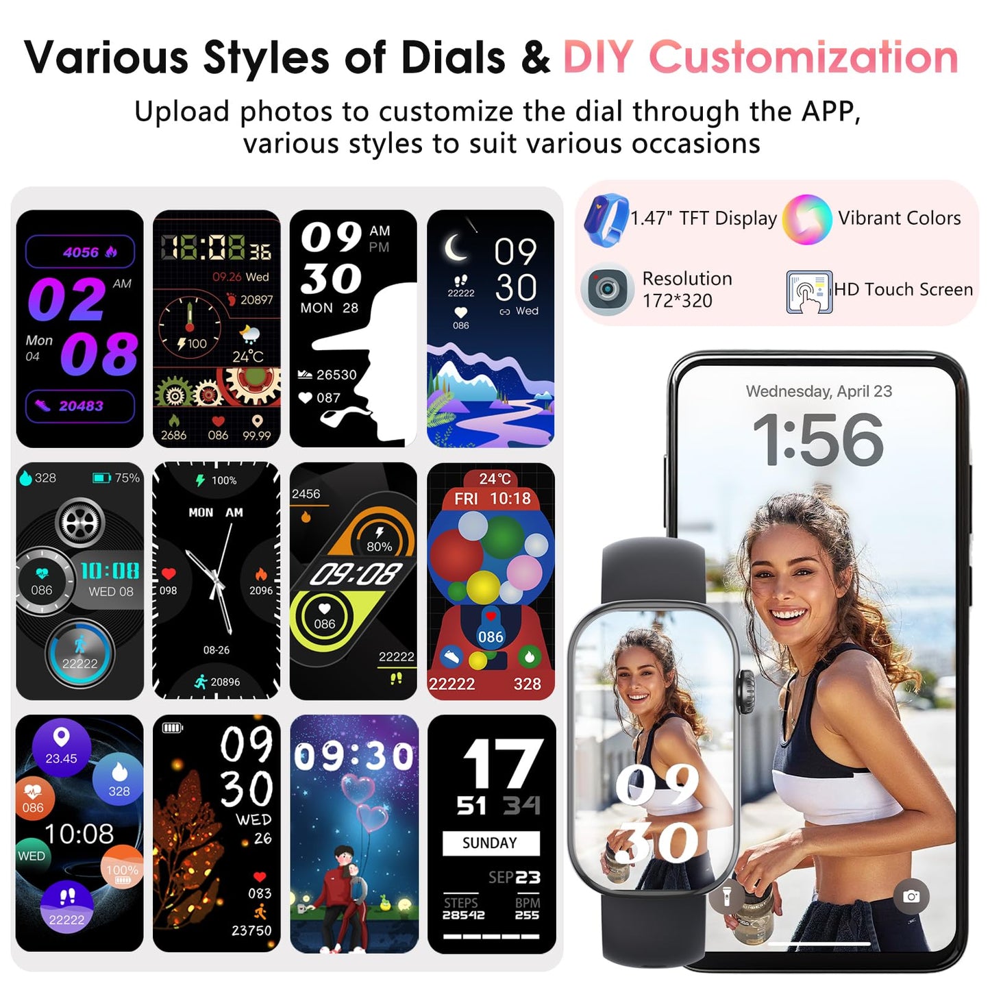 Fitness Tracker, Smart Watch with 24/7 Dynamic Heart Rate Blood Oxygen Monitoring Sleep Tracker Answer / Make Call 24 Sports Modes Pedometer IP68 Waterproof Step Calorie Counter for Women Men (Black)