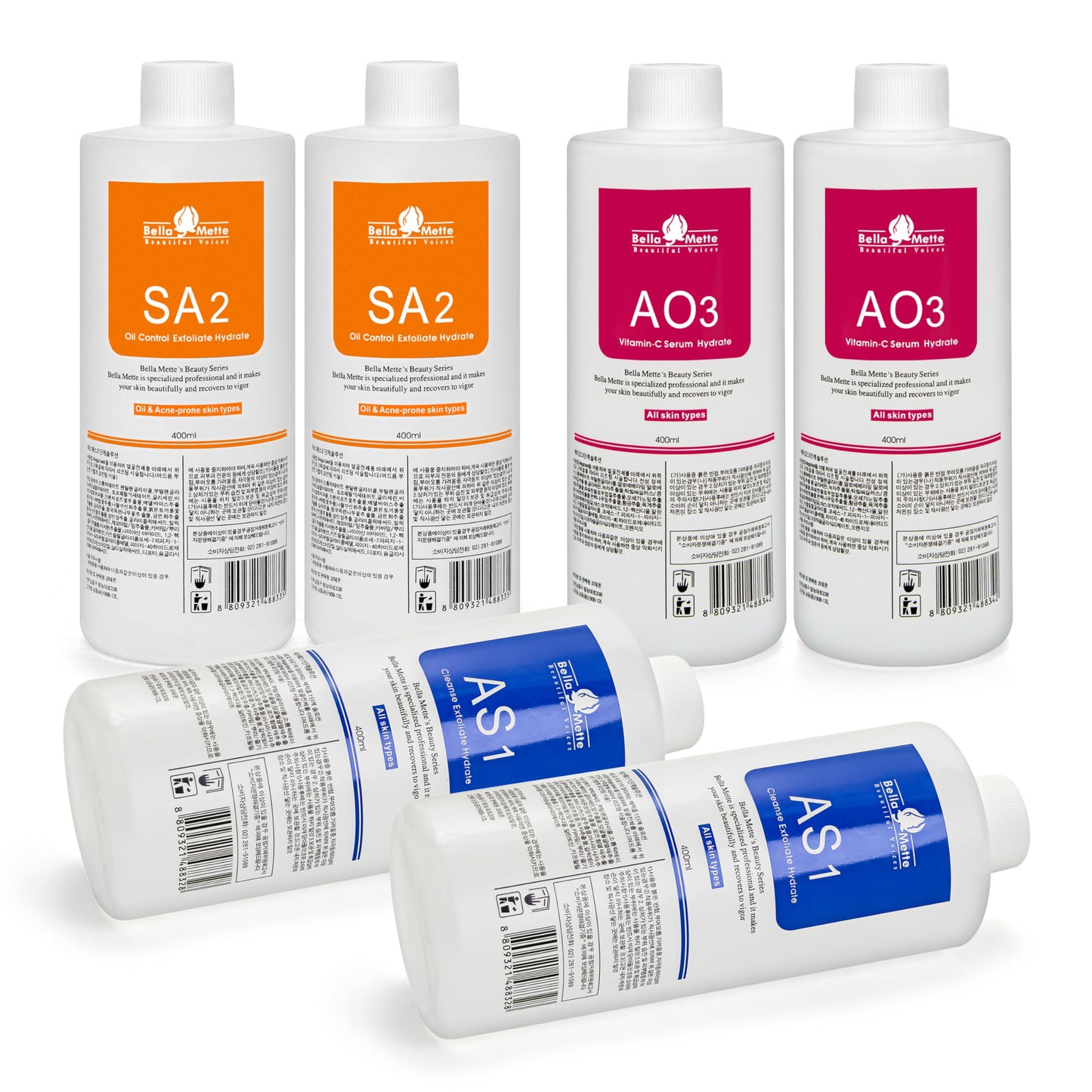 Elitzia 2 Set of Aqua Peeling Solution Facial Dermabrasion Machine Aqua Peel Serum Skin Care AS1 SA2 AO3 for Face Cleansing & Moisturizing 400ml/14.1Fl.oz (Set of 3 Bottles) ETYYS123