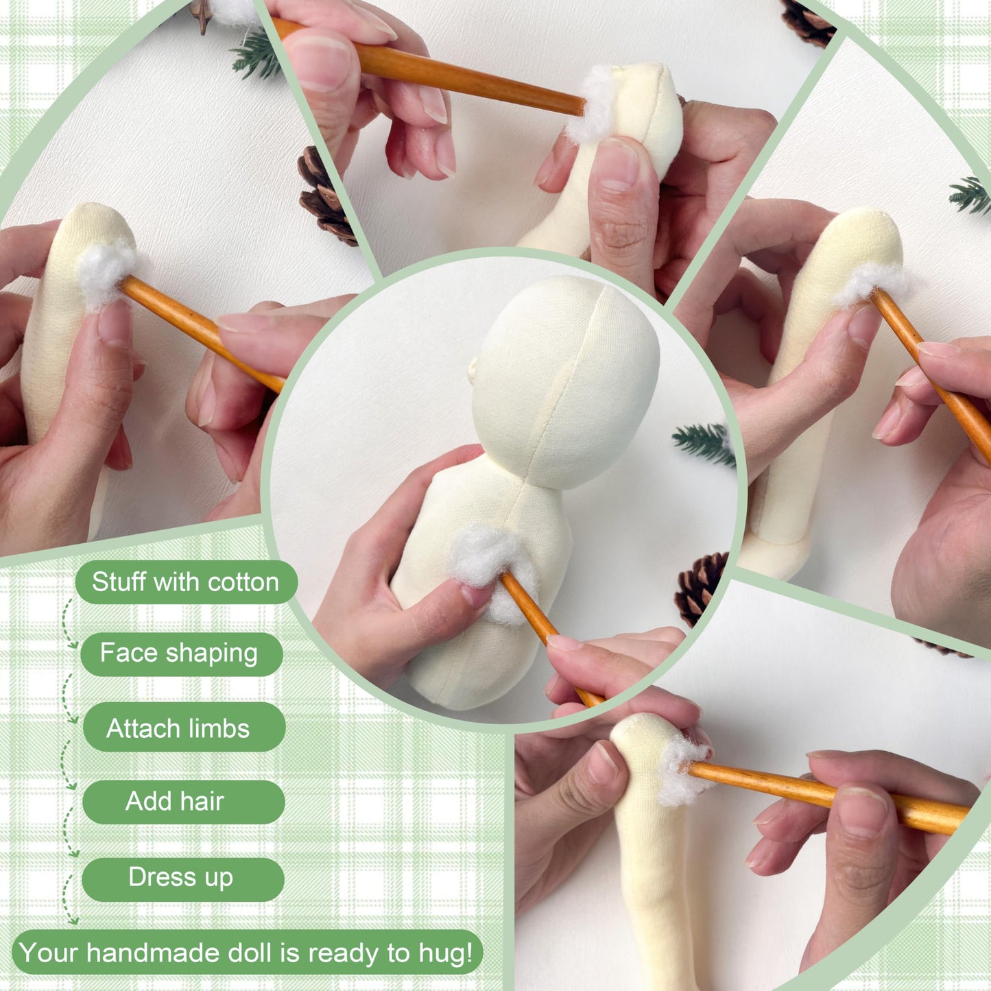 BlissfulPixie Handmade Doll Kit,Comes with 50g of Filling,A Must-Have for Handcraft Lovers,Can Freely Match and Make Your Favorite Doll,Cultivate Hands-on Skills.