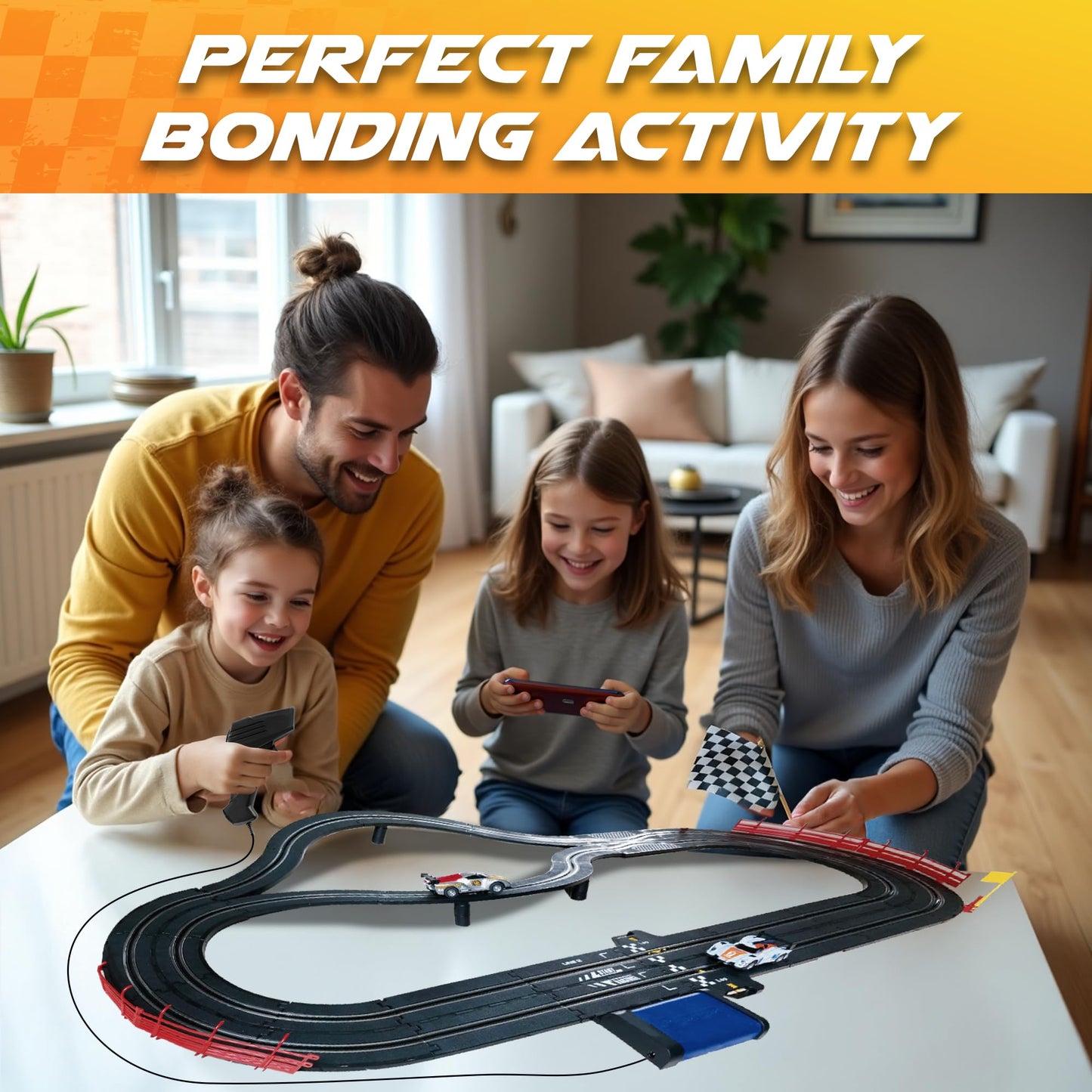 Slot Car Race Track Sets, Slot Cars - Electric Race Car Track Set, 4 High Speed Cars Tracks for Kids, Remote Control Car, Gifts Toys for Boys - 115' Racetrack