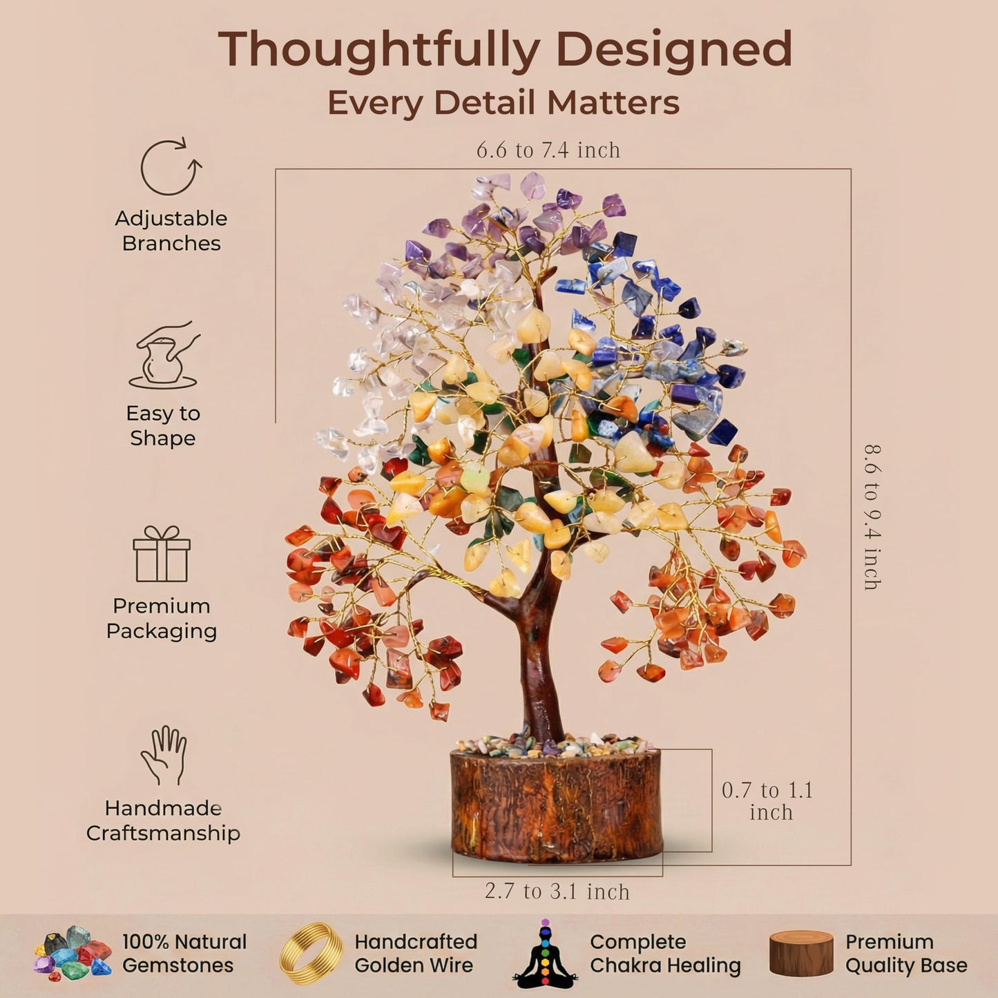 Chakra Tree of Life Birthday Gifts for Women, Sister, Friends, Handcrafted Healing Crystal Tree Bring Money, Luck to Home and Office Decor | Spiritual Gifts for Mom, Unique Gifts for Anniversary
