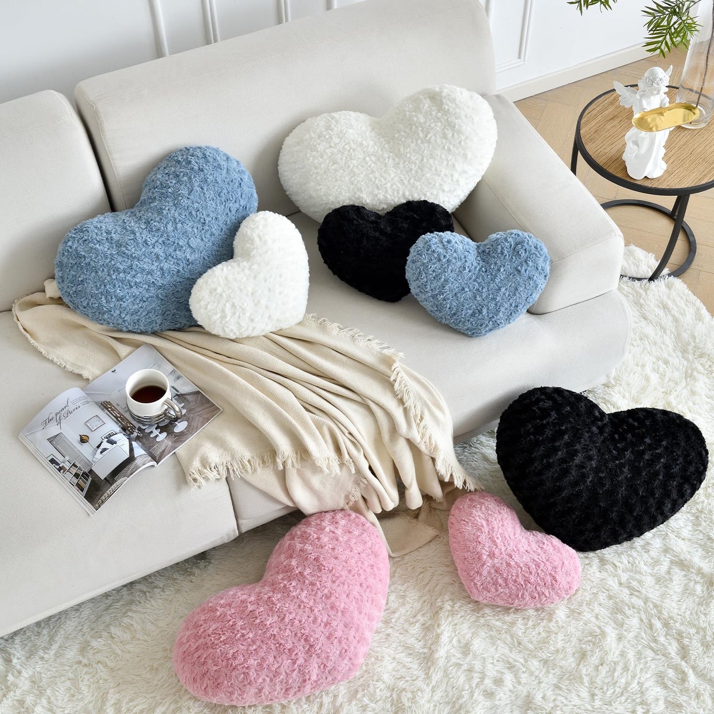 ZCNYCLAM Heart Pillow, Soft Heart Shaped Pillow with Room Decorative Throw Pillows for Bed Couch Chair Sofa, Heart Shaped Cute Throw Pillow Cushion for Bedroom Living Room (Black, Mini 12.9" x 9.8")