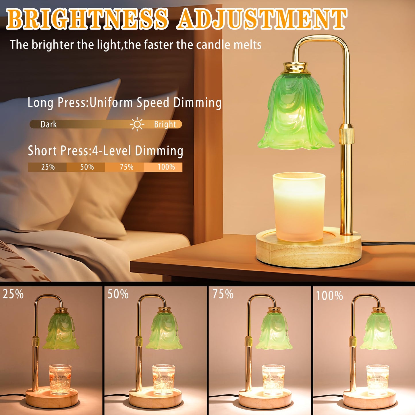 XJZJY Candle Warmer Lamp with Timer Dimmer, Adjustable Height Green Tulip Candle Wax Warmer, Christmas Birthday Gift for Mom Women, House Warming Gifts for New Home Bedroom Decor,Mint Green