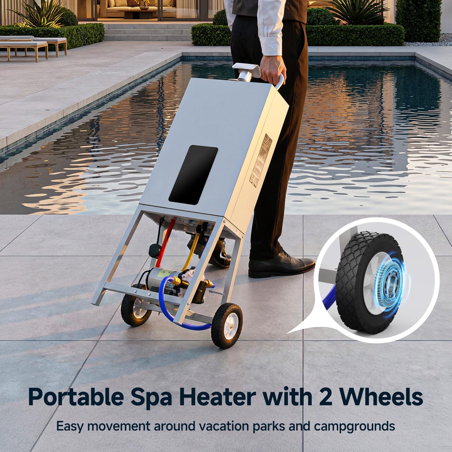 Glonerle SPA Water Heater for Hot Tub & Above Ground Pool, World‘s Fastest Portable Water Heater with Digital Thermostat & 2 Wheels, 105776.4 Btu/h High-Output Propane Powered for Rapid Heat Up