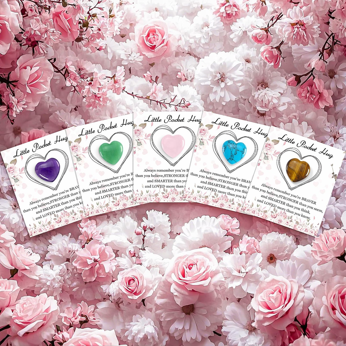 50 Sets Pocket Hug Bulk with Heart Shape Natural Stones & Healing Crystals, Mini Polished Gemstones for Meditation, Yoga, Chakra Balancing, Gift for Friends, Family, Colleagues