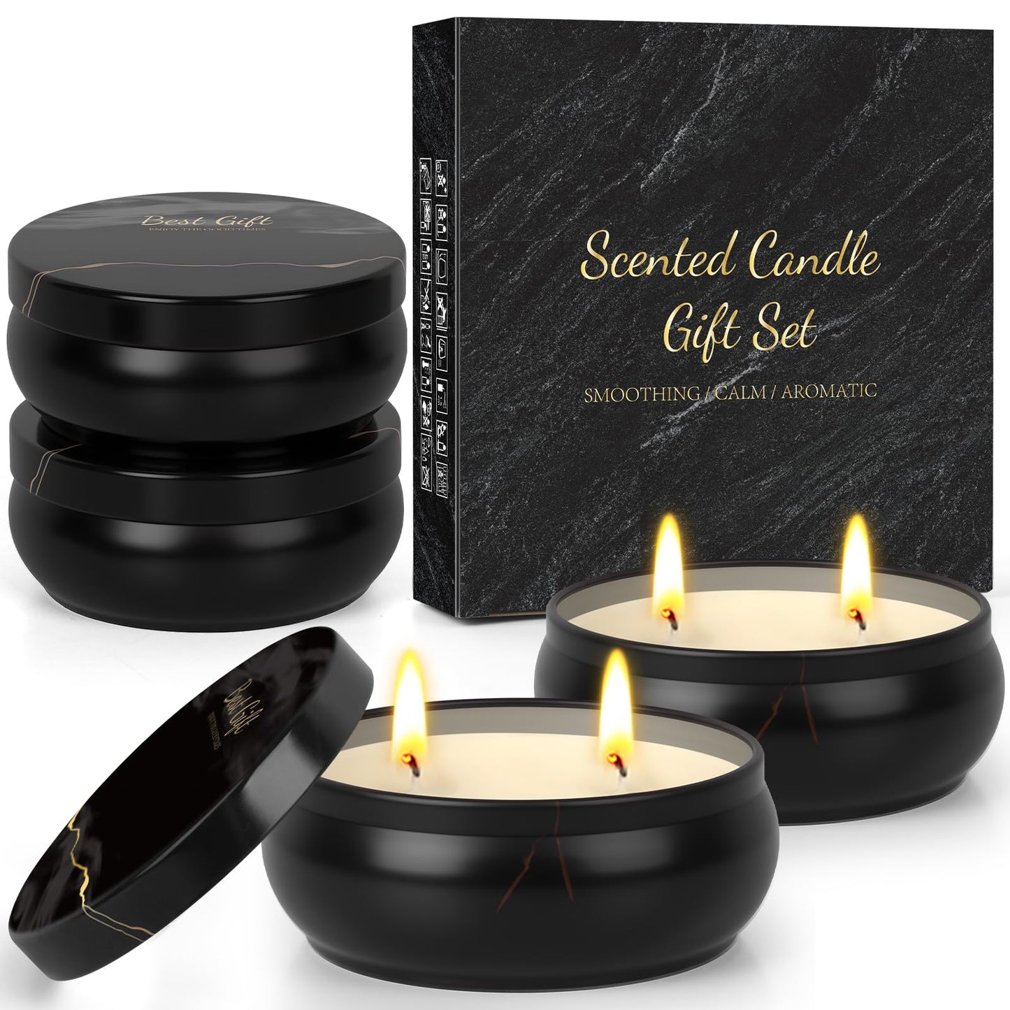 Mens Scented Candle Gift Set 4 Pack Men Candles for Home Scented, 24oz Soy Candle 240 Hour Mens Scented Candle Gift Set for Dad, Boyfriend, Husband Birthday, Valentine, Christmas, Anniversary Present