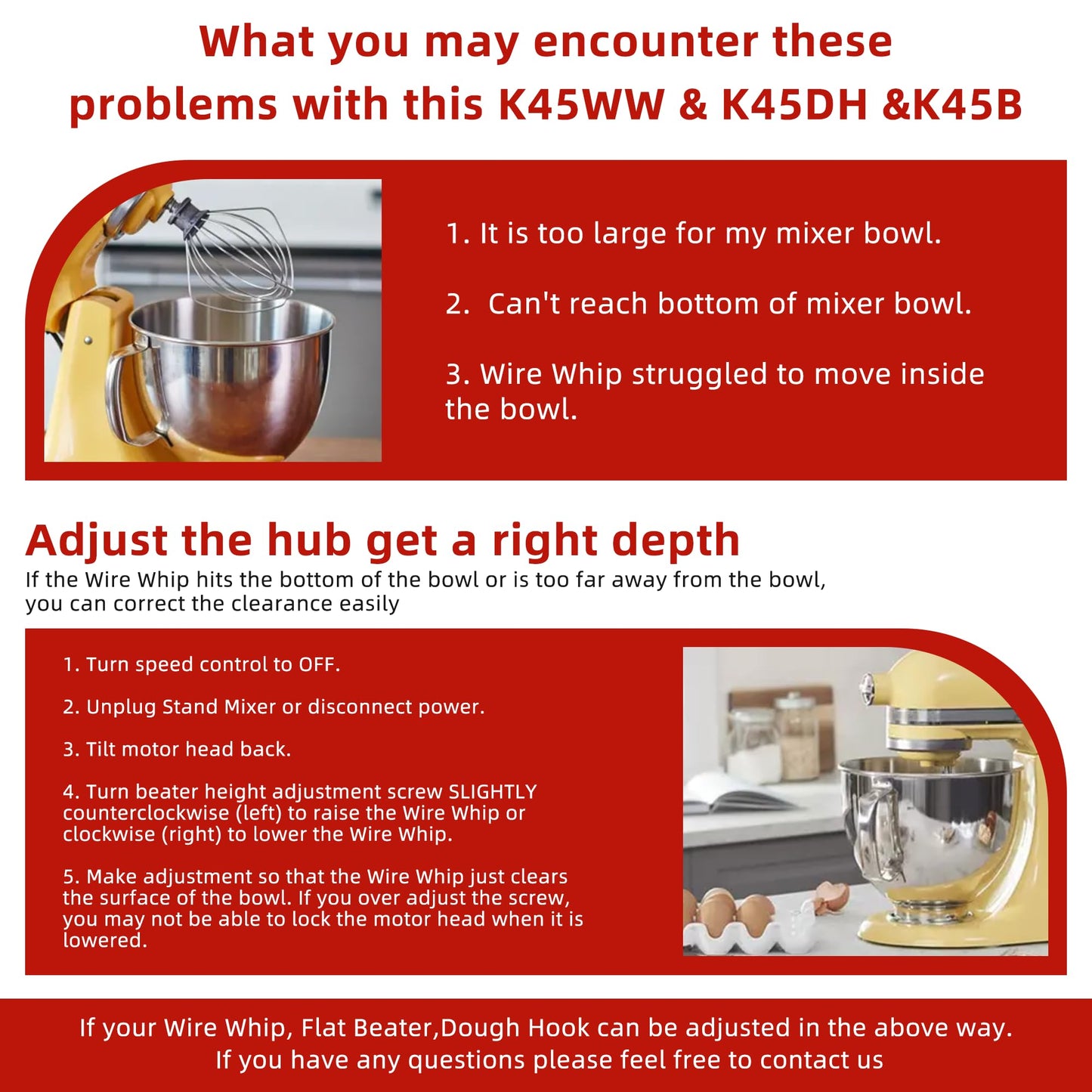 Stand Mixer Attachments K45WW Stainless Steel Wire Whip K45DH Dough Hook K45B Coated Flat Blade Paddle for 4.5-5.0 QT Kitchen Tilt-Head Stand Mixer K45 KSM75 KSM90 KSM95 KSM110 Series by Fetechmate