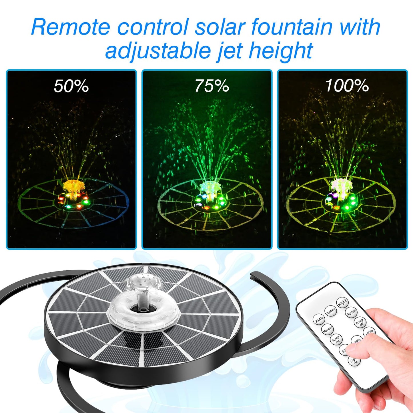 AISITIN 4W Solar Fountain with Lights, Chargeable Solar Bird Bath Fountains Built-in 2200mAh Battery, 2026 Upgrade Glass Panel Solar Water Pump for Bird Bath, Garden, Pond, Pool, Fish Tank, Aquarium