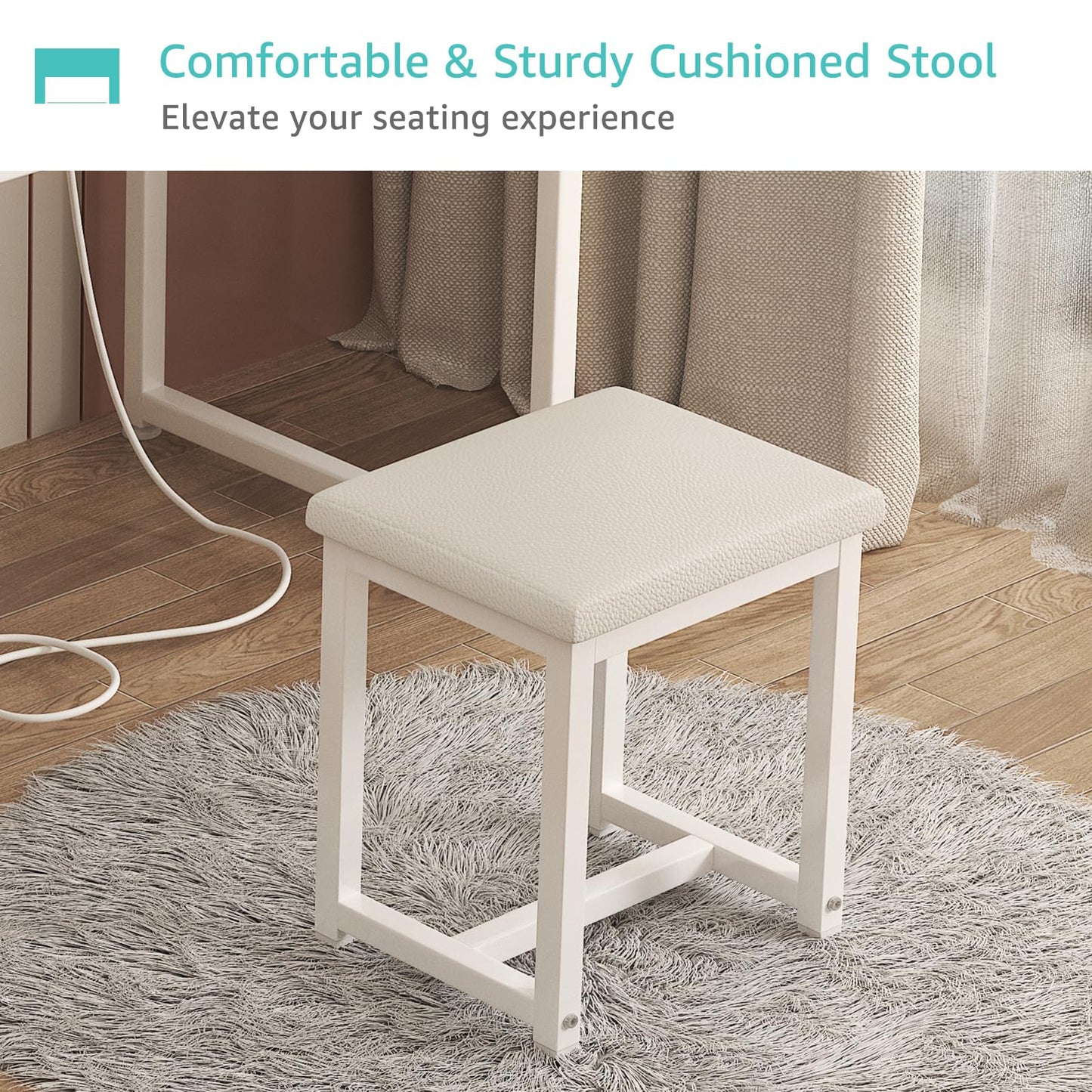 KAI-ROAD White Makeup Vanity Desk with Mirror and Lights, Vanity Set with Chair, Make Up Dresser Table with Drawers and Power Outlet for Girls Bedroom Small Space