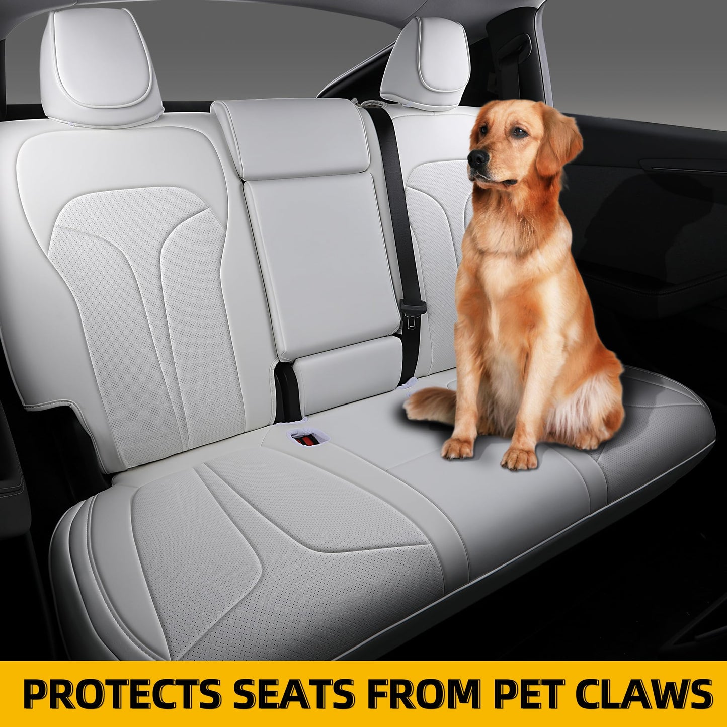 OURPLOT Custom Fit Seat Covers for 2025 2026 Tesla Model Y Juniper (5-Seater), Waterproof Breathable Nappa Leather, OEM Factory Style Full Set Car Seat Protectors Airbag Compatible - White