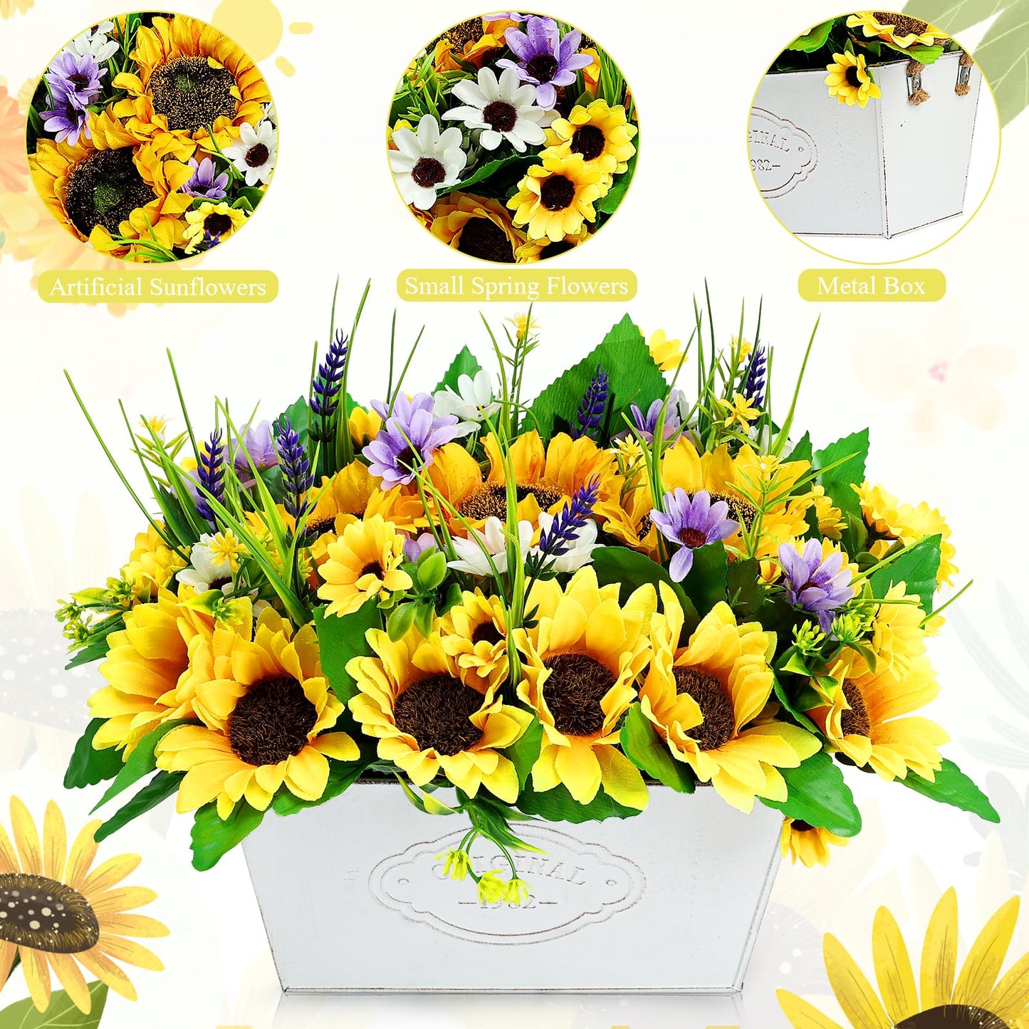 Scawim Pre-made Sunflower Centerpieces for Tables, Farmhouse Artificial Sunflowers Centerpieces in Pot Fake Sunflowers Arrangement for Home Decor, Rustic Potted Greenery for Wedding Party Kitchen Room