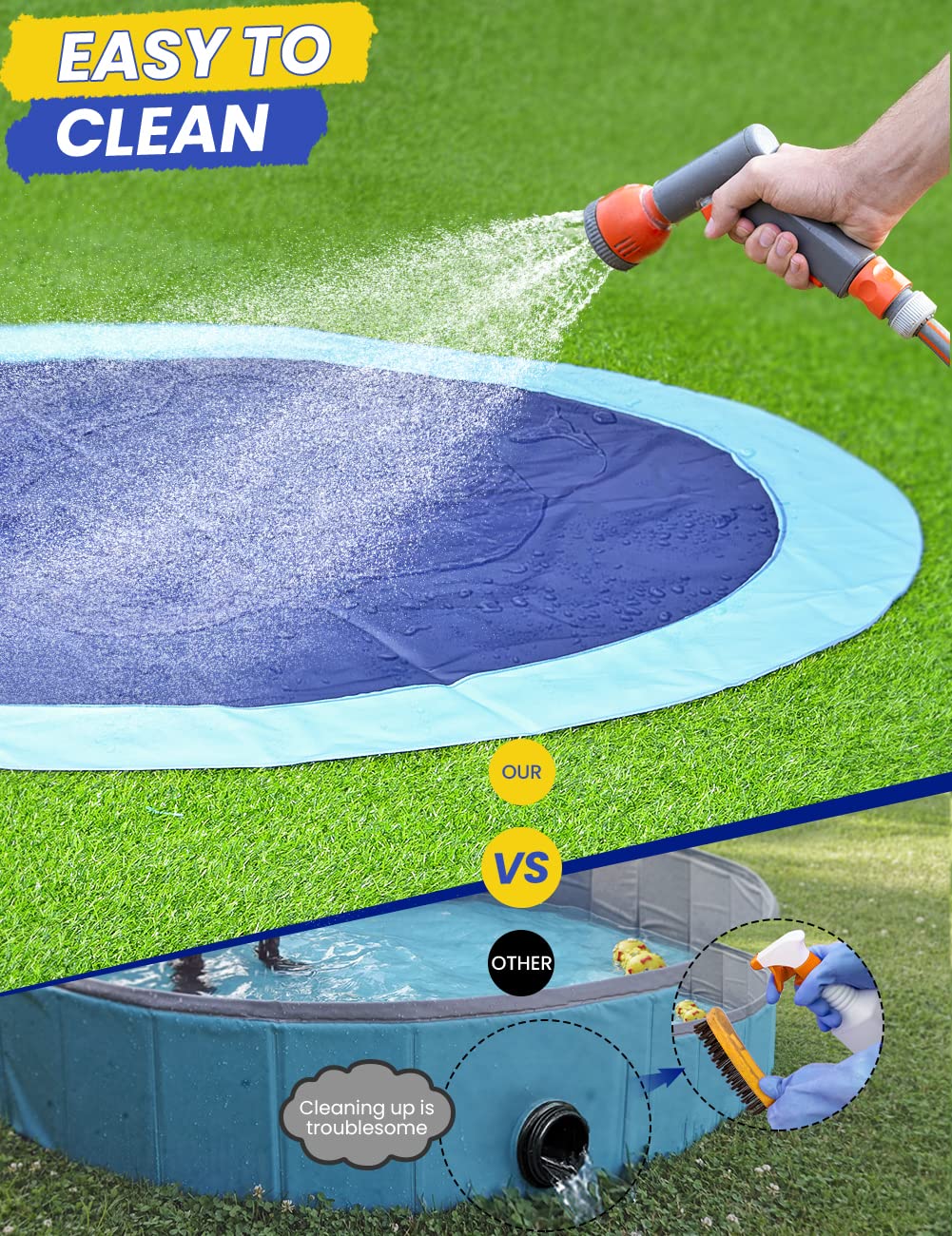 PETOCAT Splash Pad Non-Slip Dogs Cool Sprinkler Pool Extra Large Splash Pads for Kids Dog Baby Wading Pool Summer Outdoor Play Water Fun Toy Gift Easy to Use/Clean 75 inch
