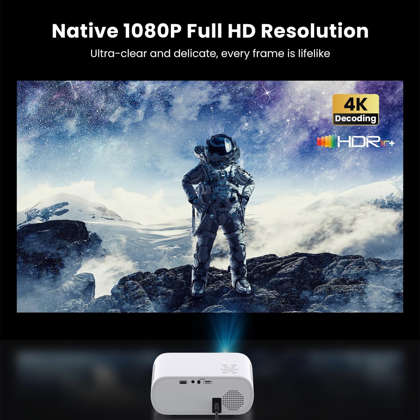 1500 ANSI Official Licensed Smart Projector, Compatible with Netflix, HOMPOW 4K Full HD Home Theater Projector with WiFi and Bluetooth, Built-in Apps, Electric Focus Outdoor & Indoor Movie Projector