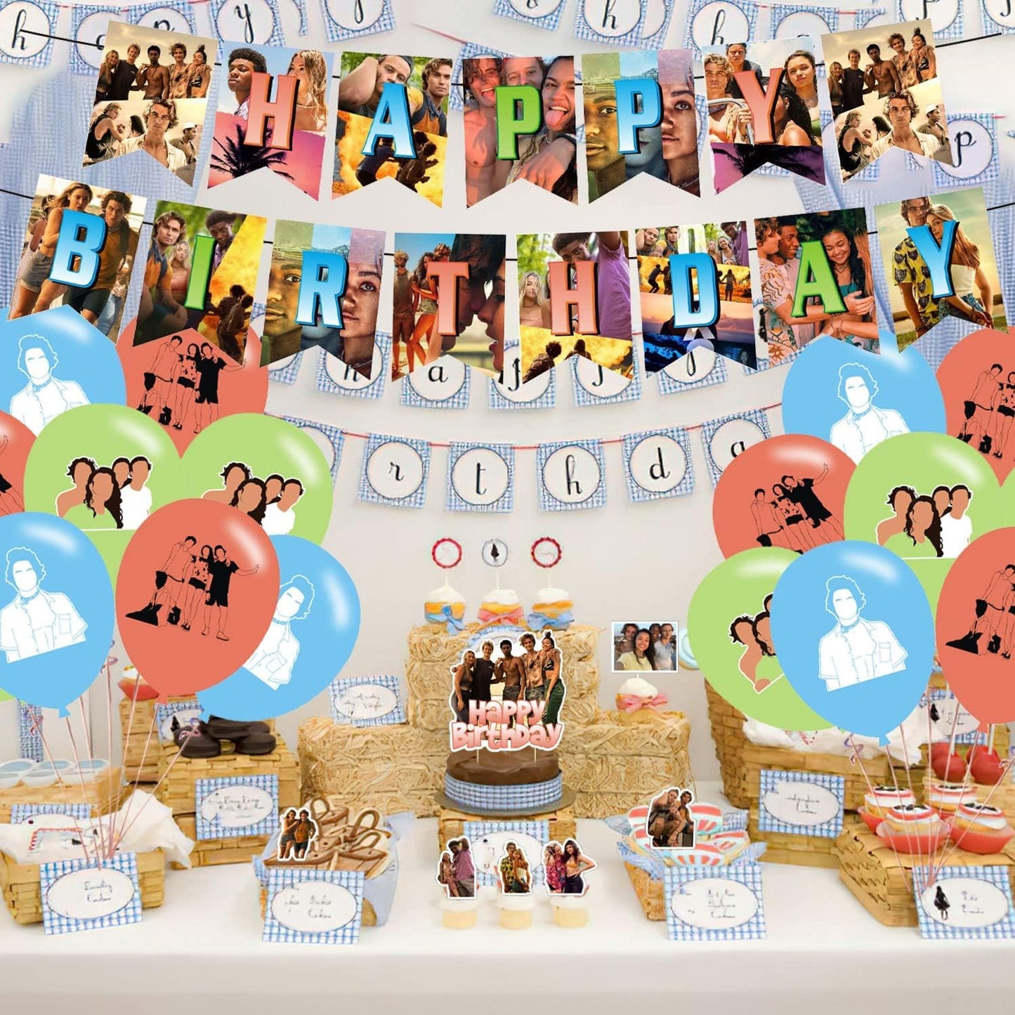 Birthday Party Supplies,Outer Balloons Decorations for Banks Party Happy Birthday Balloons, Cupcake Toppers, Cake Toppers