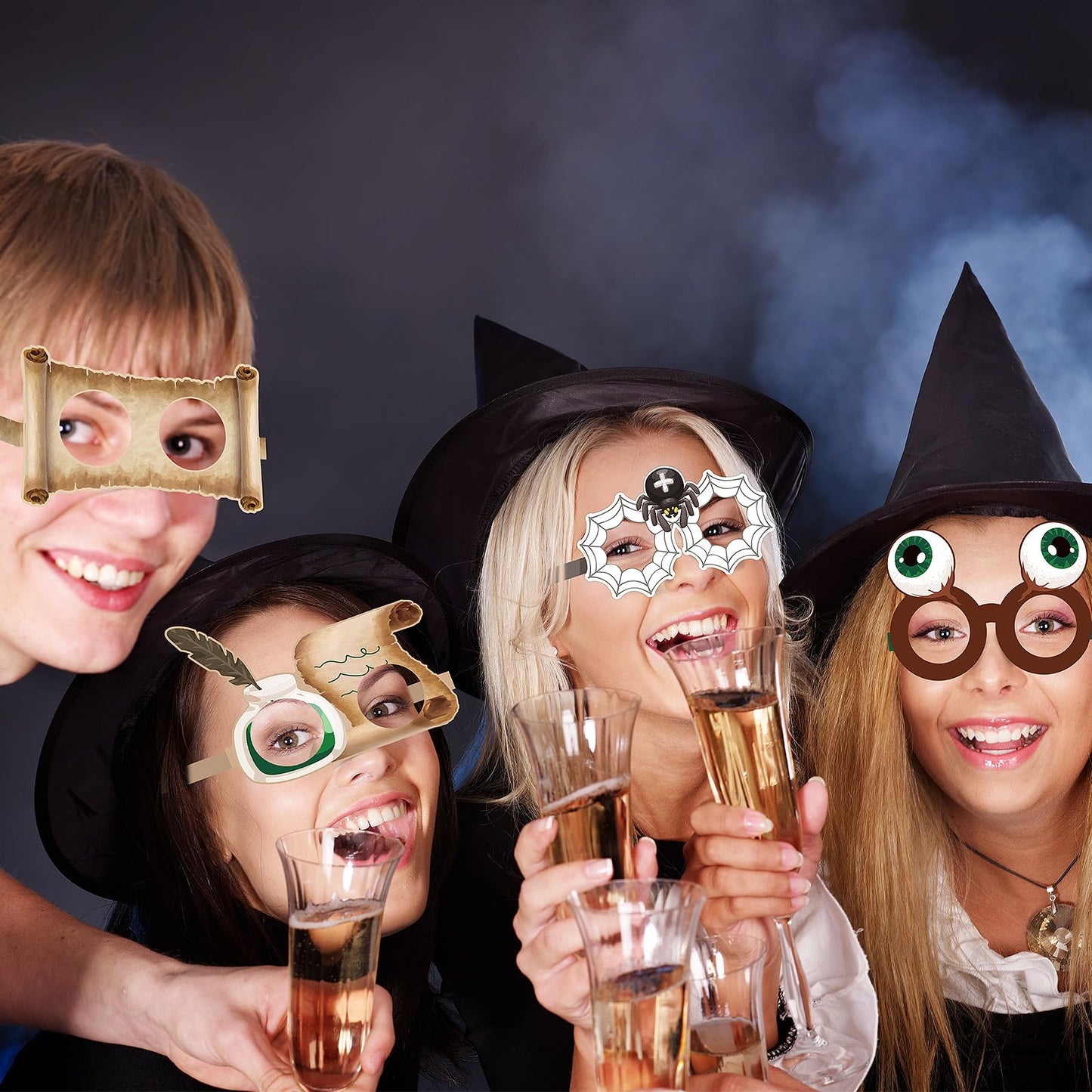 Harrycle 32 Pcs Halloween Wizard Party Decorations Paper Eyeglasses Wizard Photo Prop Glasses Frame Costume Supplies for Halloween Birthday Party Favors