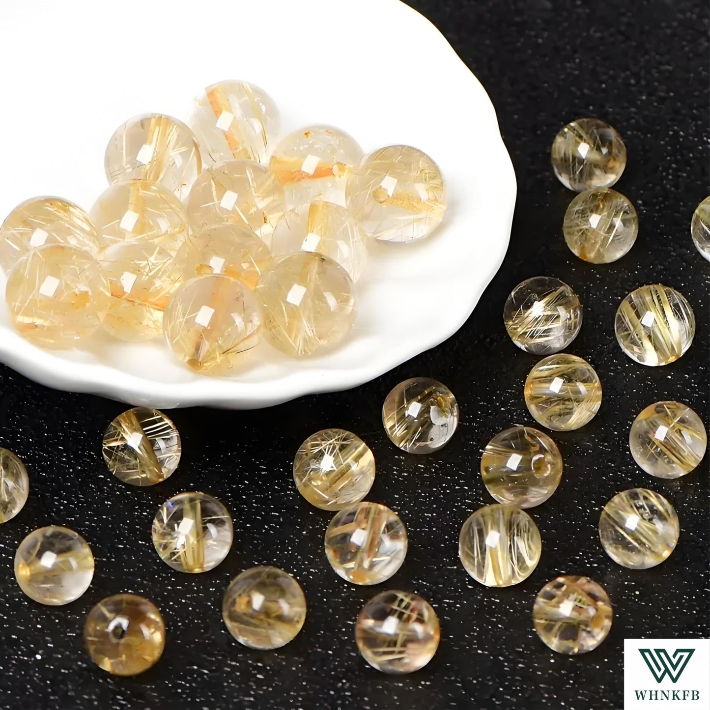 WHNKFB 6mm 100PCS Natural Golden Rutilated Quartz Round Beads, High Clarity Loose Crystal Beads for Jewelry Making Craft - 6mm 8mm 10mm Options with Free Elastic Cord