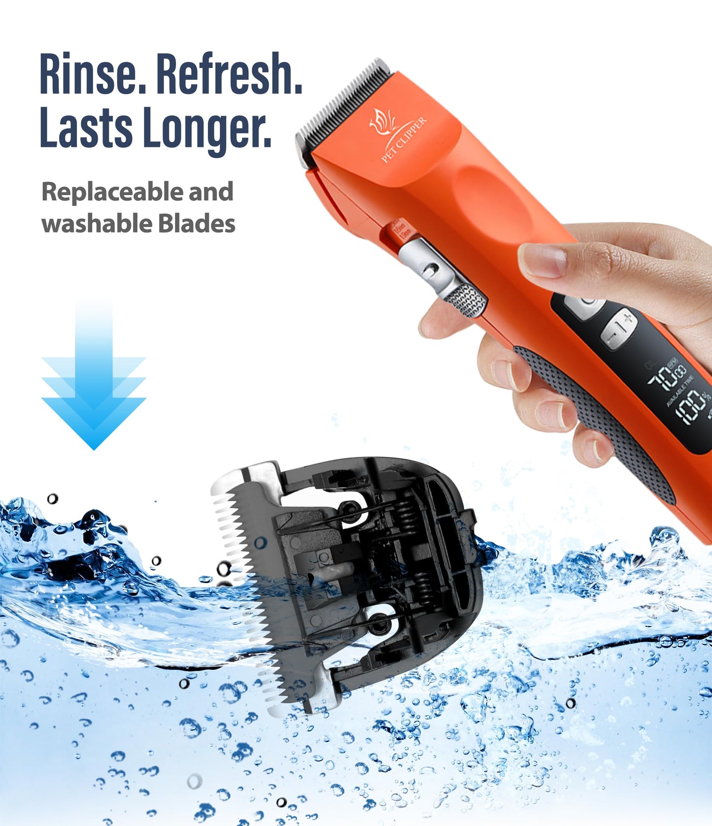 Professional Dog Grooming Clippers with 17H Runtime & Replaceable 440C Blade, 5-Speed Low Noise Electric Dog Shaver for Thick, Matted, Curly Hair, Cordless Clipper for Groomer & Home Use, Orange