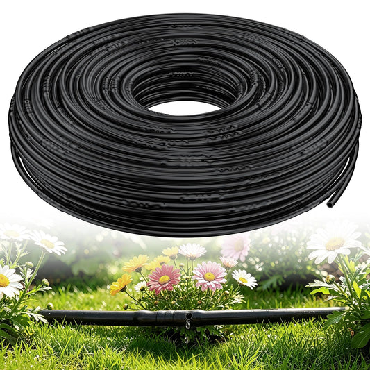 Pawfly 200 ft. 1/4" PE Irrigation Dripline Tubing, Black Polyethylene Distribution Line, Quick-Connect Compatible Drip Hose for Small Garden & Potted Plants