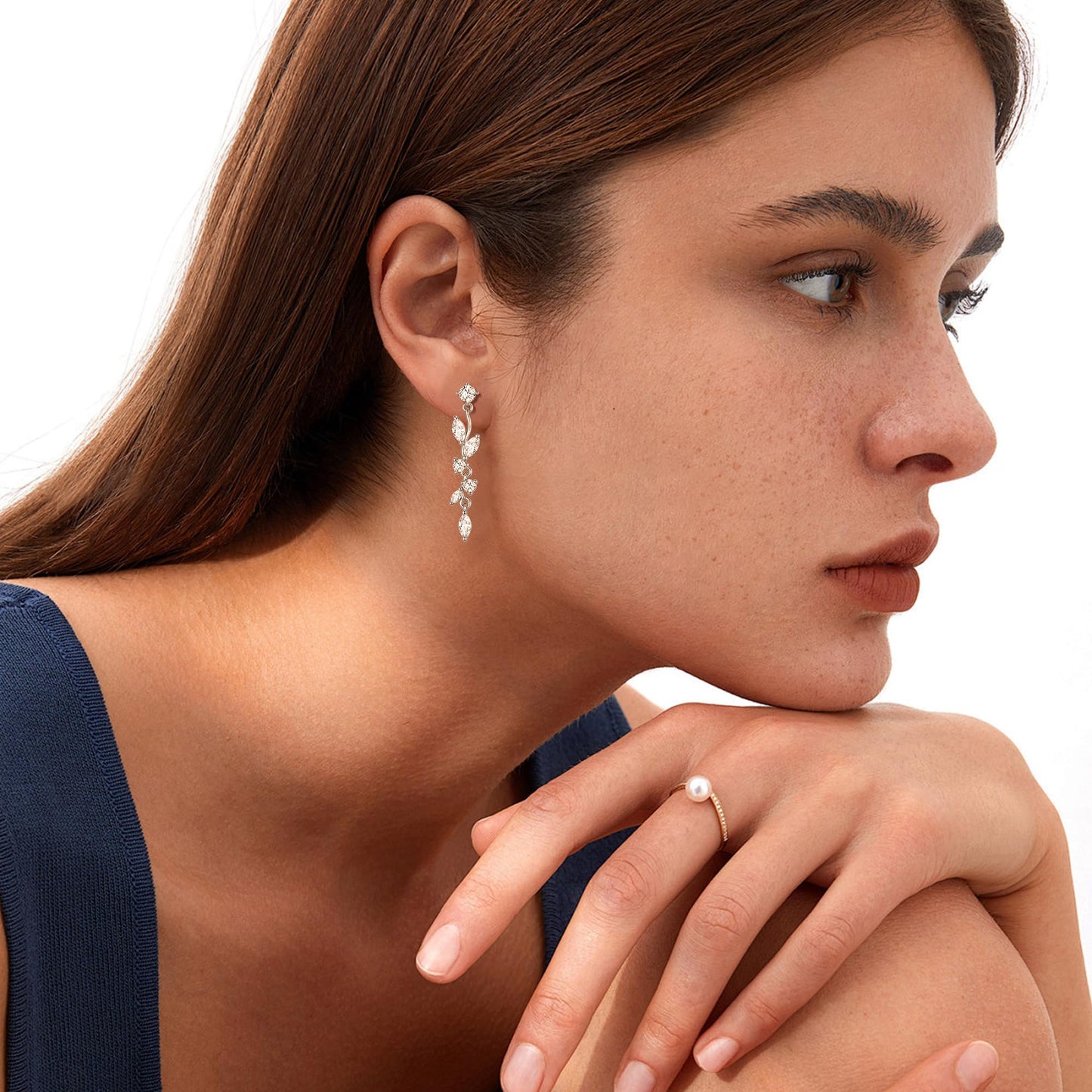 FANZE Marquise Cubic Zirconia Wedding Earrings for Women Brides Bridesmaids, Crystal Dangle Drop Silver Earrings for Women Jewelry Gifts